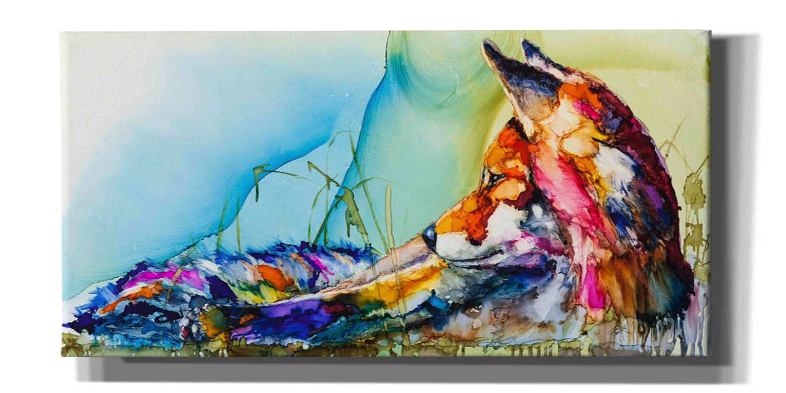 Epic Graffiti 'Thinking Outside The Fox' by Leslie Franklin - Modern Canvas Wall Art 40x20 Inches - Perfect for Living Room, Bedroom & Office Decor