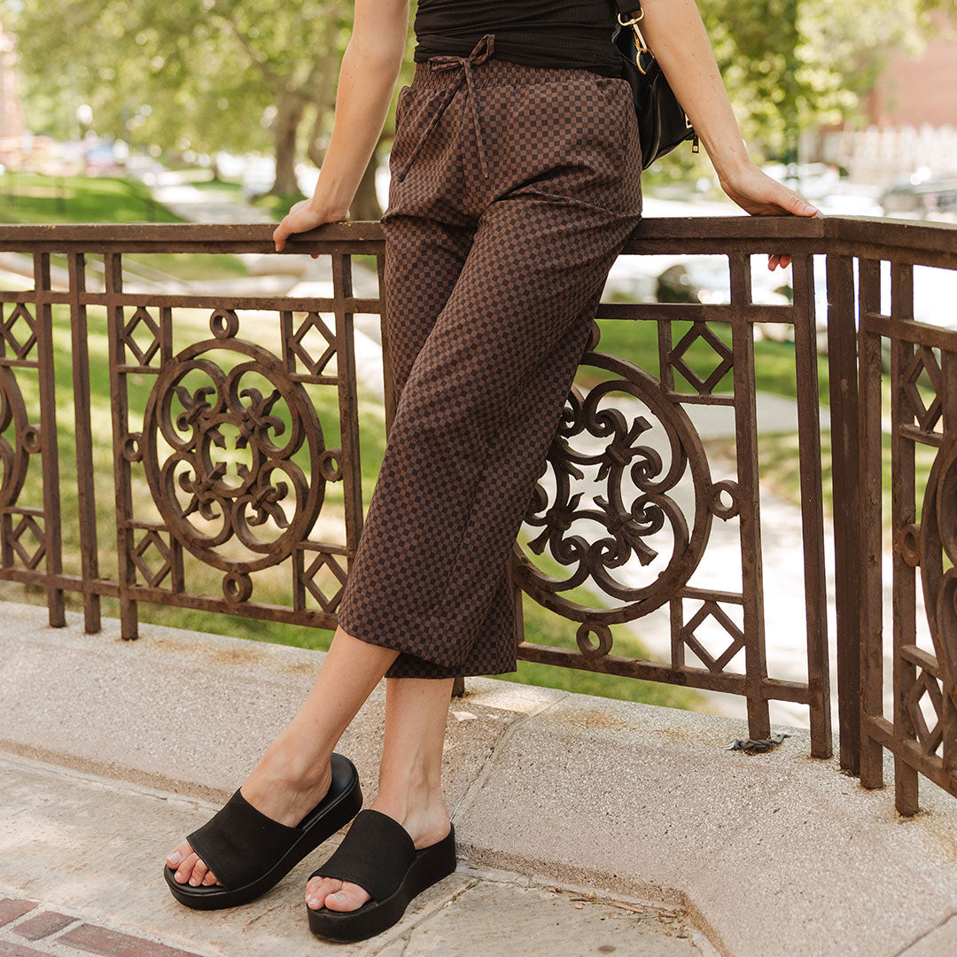 Audrey Wide Leg Pants for Women - High Waisted Linen Trousers with Wicker Print | Perfect for Summer, Office Wear & Casual Outfits