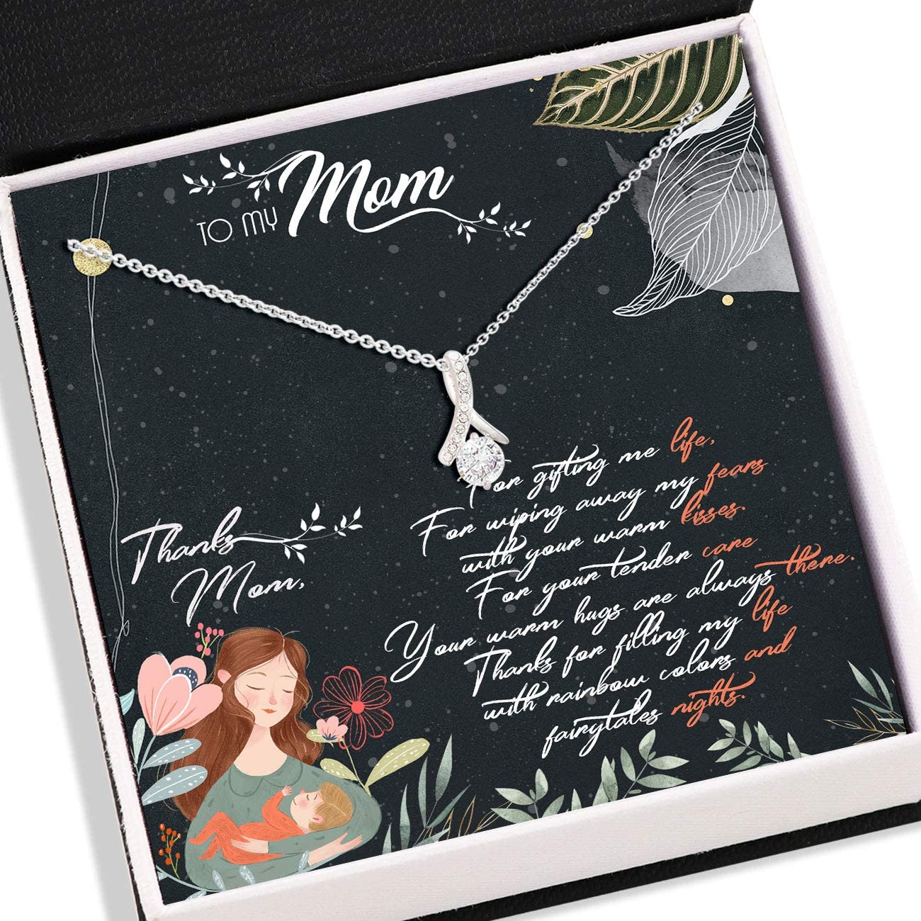 Handmade Personalized Message Card Jewelry Necklace for Mom - Unique Mother's Day Gift - Engraved Mom Necklace with Card - Elegant & Sentimental Keepsake - Perfect for Birthdays, Anniversaries & Special Occasions - BT92A ZK7079