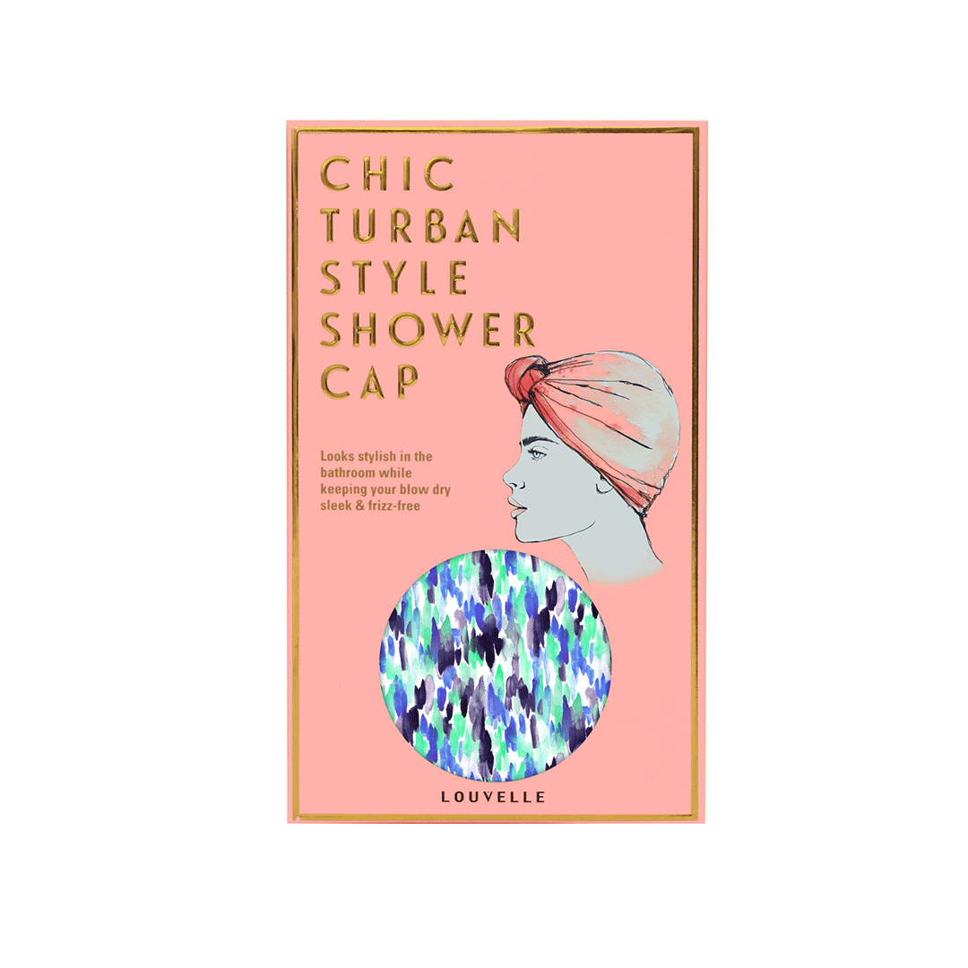 Louvelle Dahlia Shower Cap - Waterproof & Reusable Hair Protector for Bath & Swimming - Resort Blue - Perfect for Travel, Spa & Home Use
