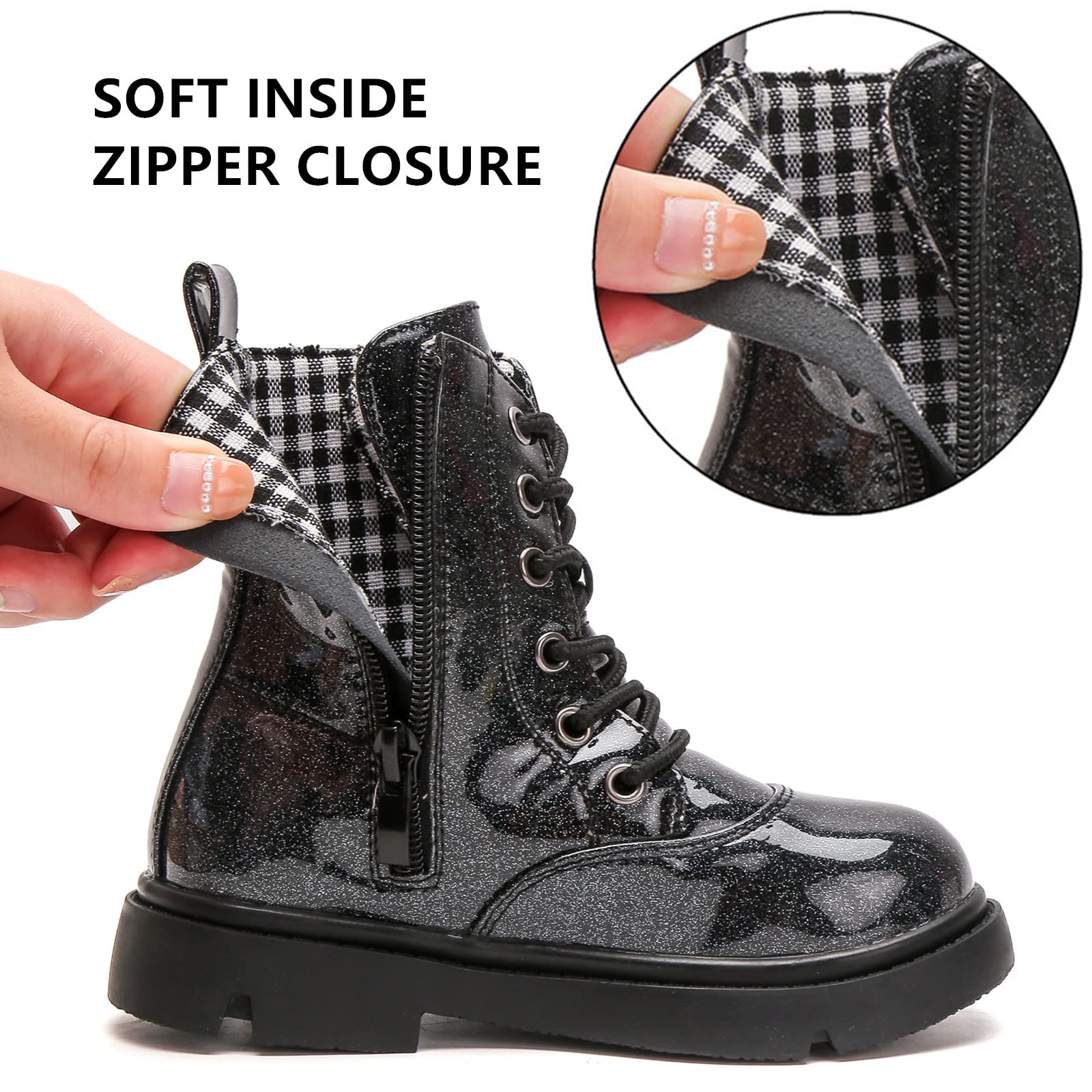 kkdom Boys Girls Waterproof Combat Boots with Lace Up & Side Zipper - Mid Calf Height for Toddler, Little Kid & Big Kid - Perfect for Outdoor Play, School & Rainy Day Adventures