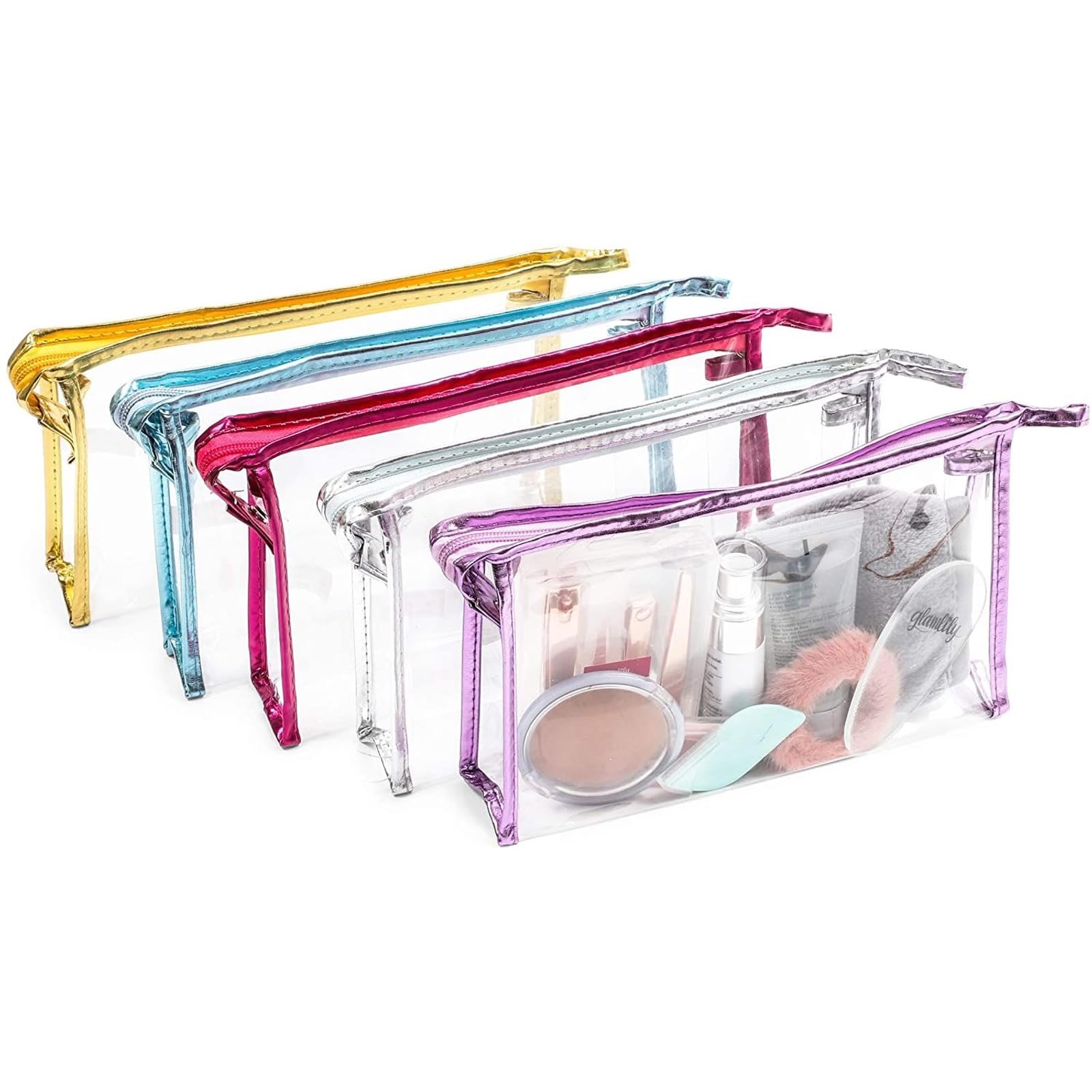 Clear Makeup Bags with Zipper - Travel Size Toiletry Organizer (9.5 x 6 Inches, 5 Pack) - Perfect for Cosmetic Storage, Travel Essentials & On-the-Go Organization