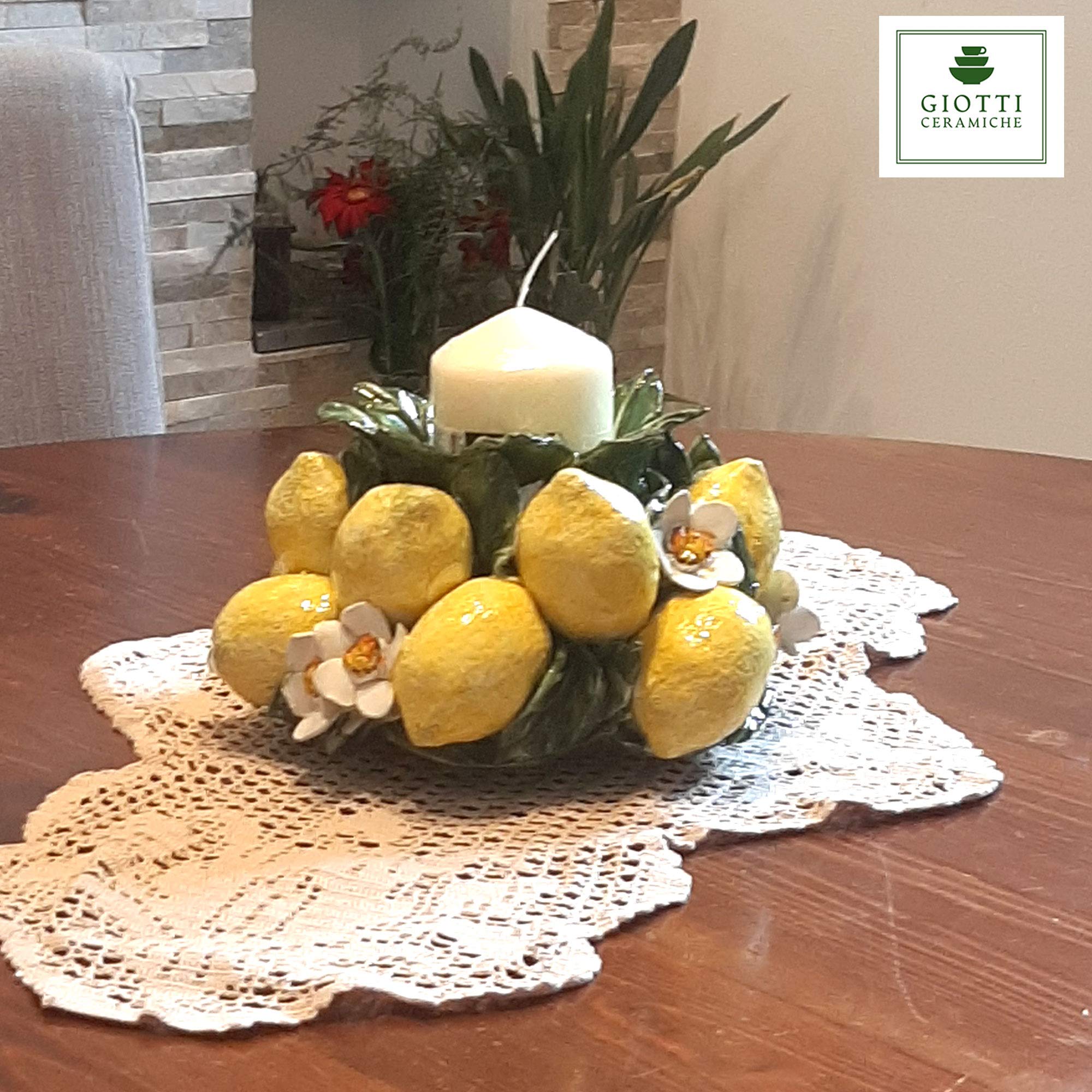 Handmade Italian Ceramic Candle Holder with Lemon Design - Elegant Table Centerpiece for Dining Room & Kitchen Decor - Authentic Italian Pottery Made in Italy - Perfect for Romantic Dinners, Wedding Decorations, and Home Interior Styling