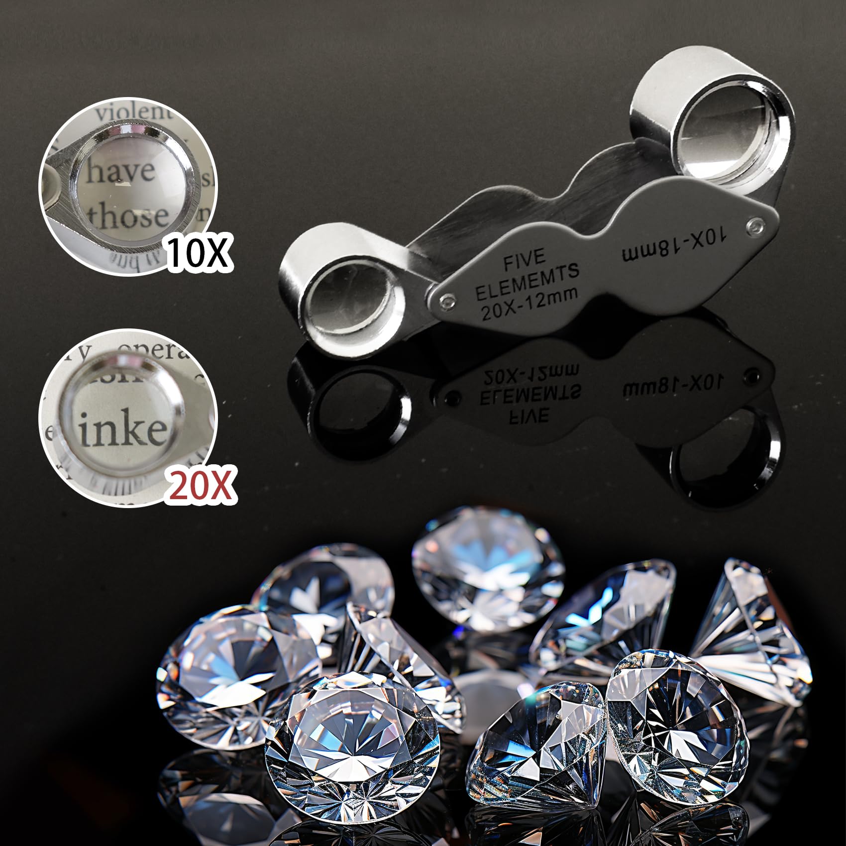 10X 20X Jewelers Loupe with Dual Lenses - Foldable Pocket Magnifier for Jewelry, Diamonds, Coins & Watches - Includes Storage Box - Perfect for Gem Appraisal, Coin Collecting & Watch Repair