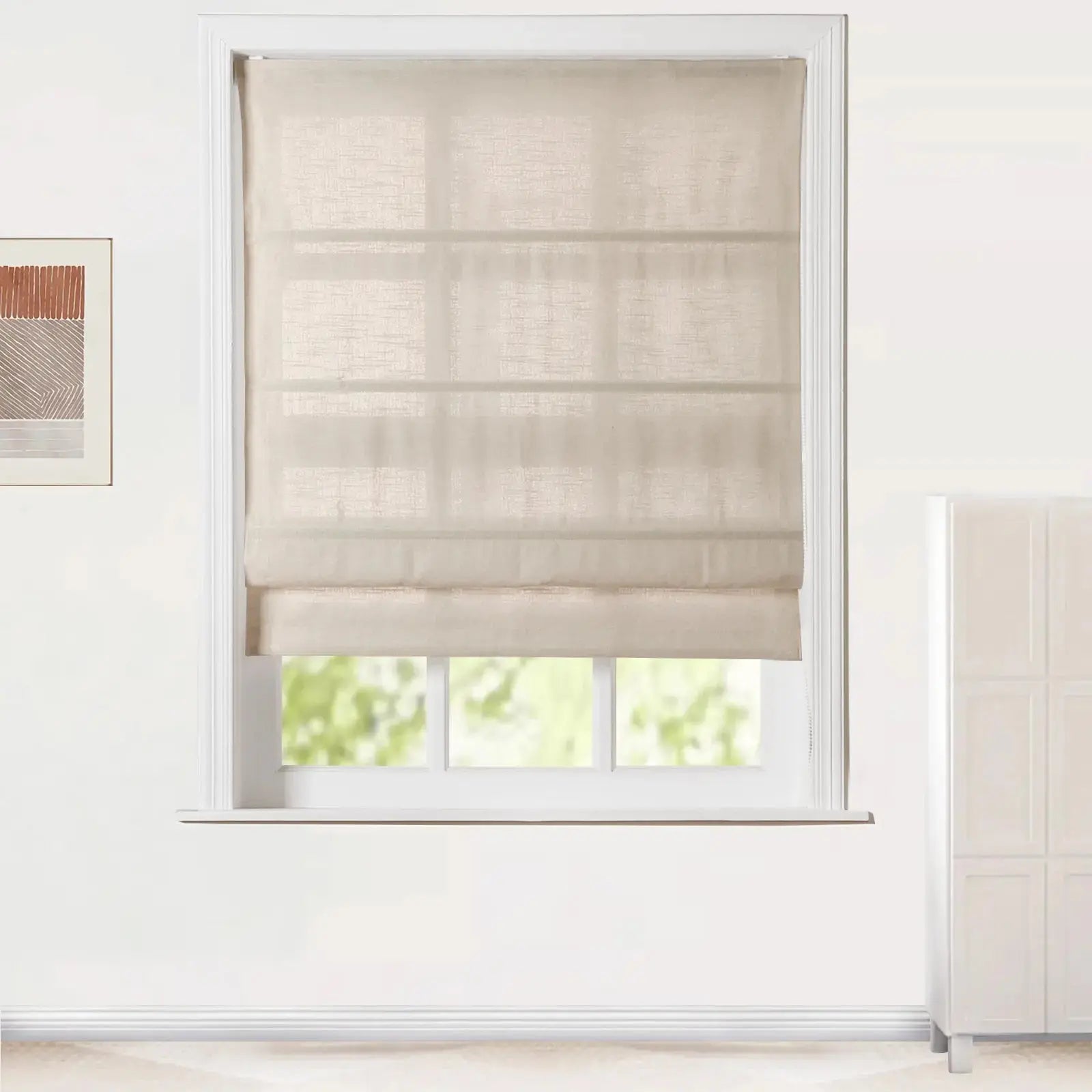 Jawara Linen Cotton Roman Shade with Cord Lift - Elegant Window Treatment for Living Room, Bedroom & Office