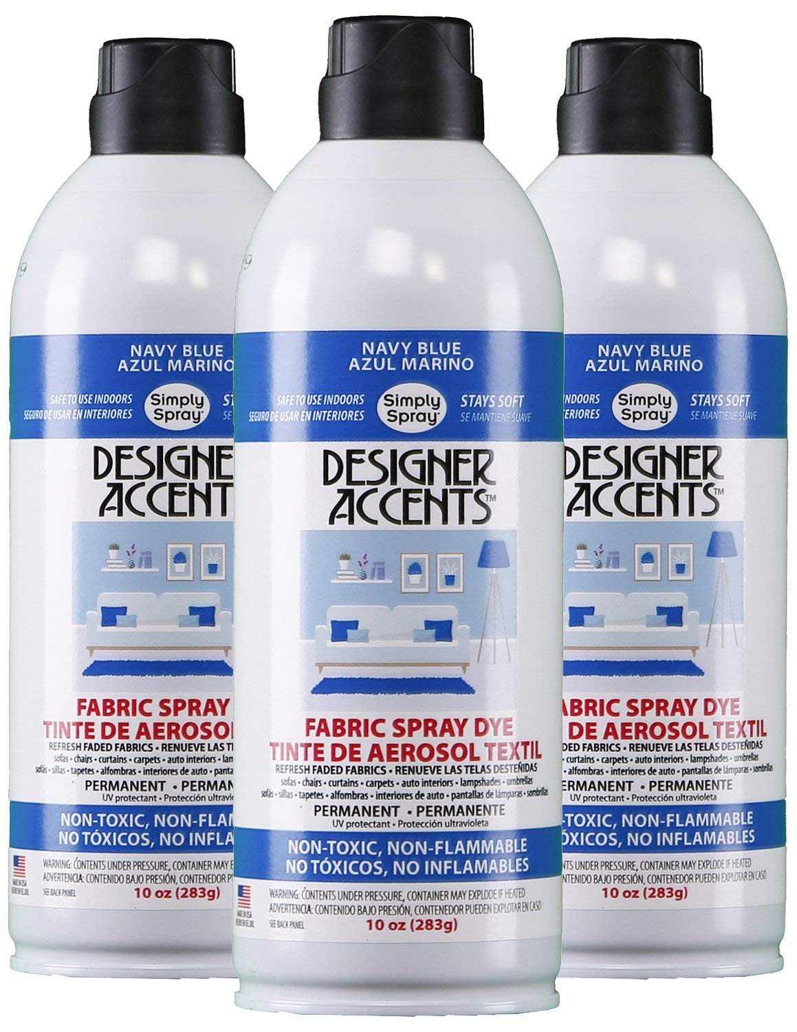 Simply Spray Designer Accents Fabric Paint Spray Dye - Premium Blue Fabric Spray Paint for DIY Crafts, Upholstery & Home Decor (3 Pack) | Perfect for T-Shirts, Curtains, Pillows & More