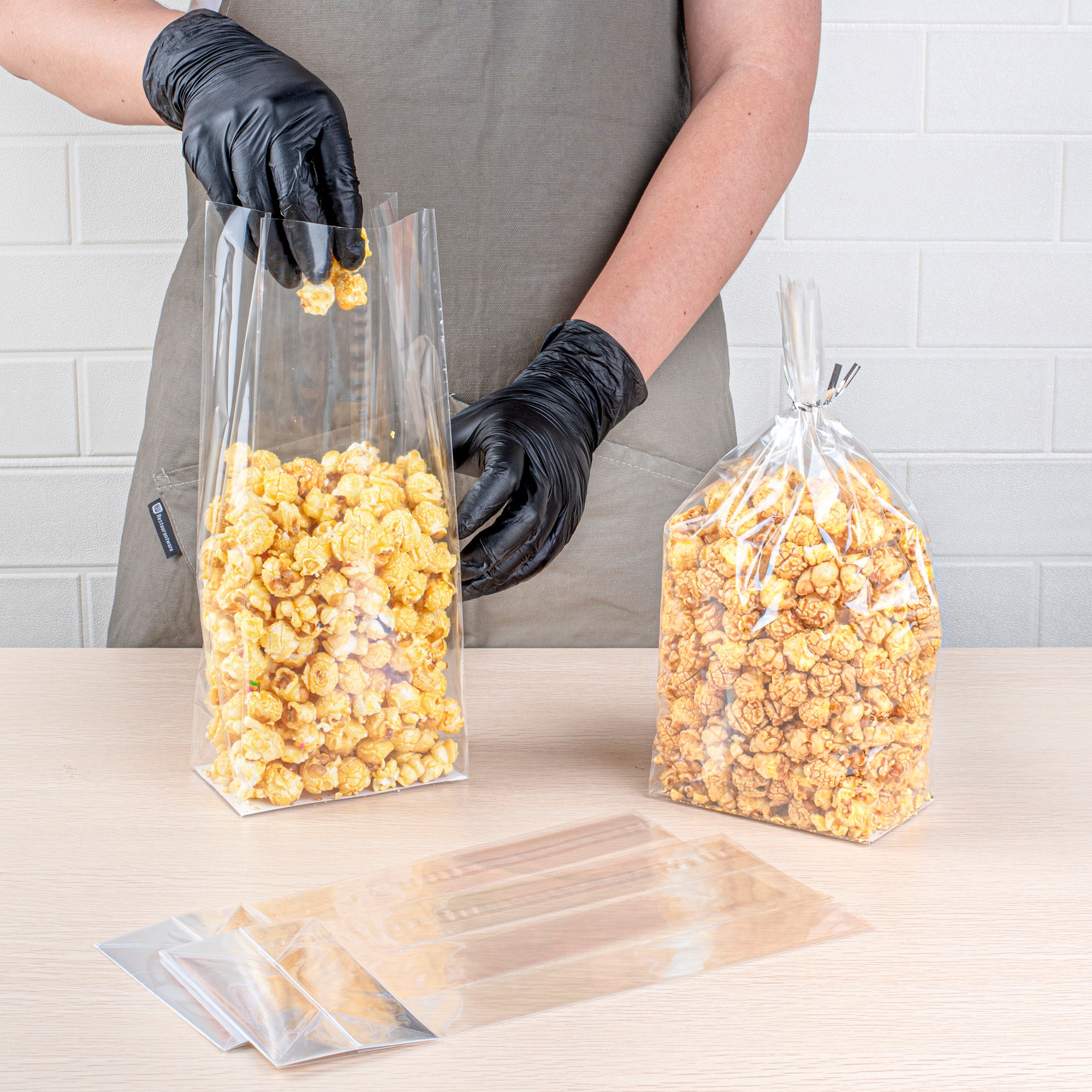 Clear Plastic Gusset Bags with Flat Bottom & Paper Insert - Heat Sealable 5x3x12 Inches - 100 Count Box for Food Packaging, Retail Display & Storage