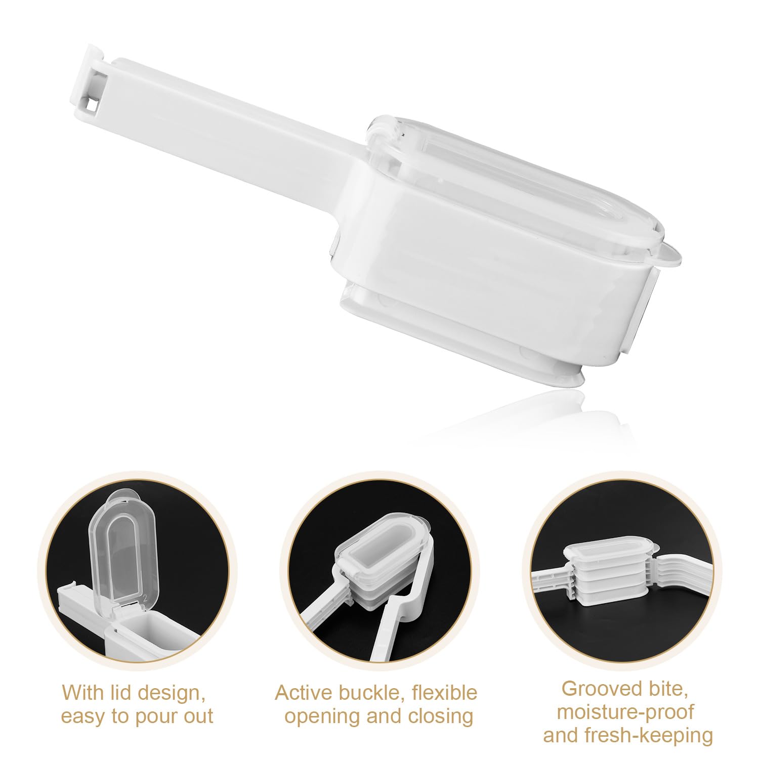 4-Piece Reusable Plastic Bag Clips with Pour Spout - Large Food Storage Sealing Clips for Snacks, Cereal, Flour | Perfect for Kitchen Organization & Airtight Storage of Dry Goods