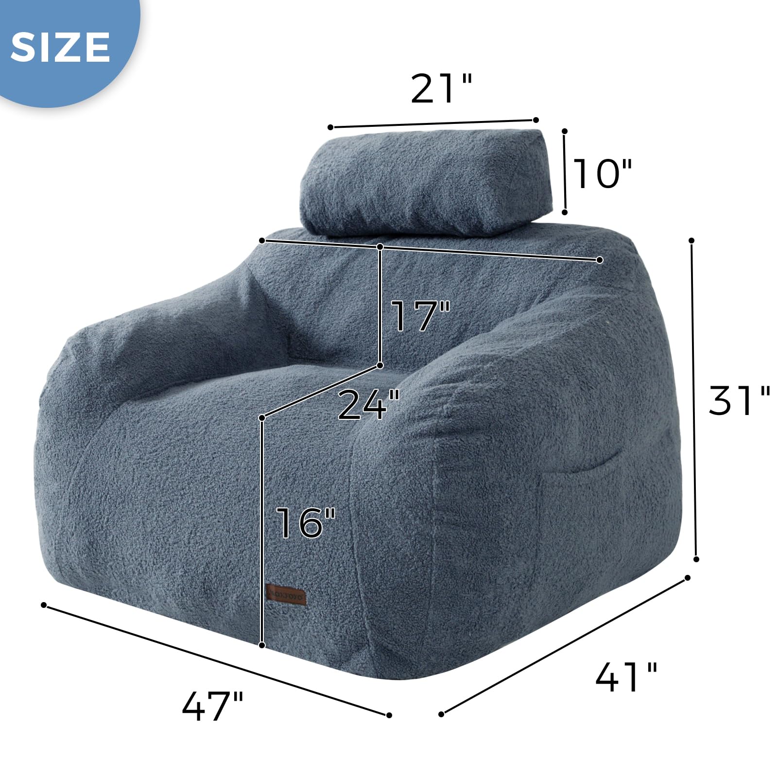 MAXYOYO Giant Bean Bag Chair with Pillow - Extra Large Fuzzy Comfy Bean Bag for Adults & Kids, Beige - Perfect for Living Room, Bedroom, Game Room & Dorm Relaxation