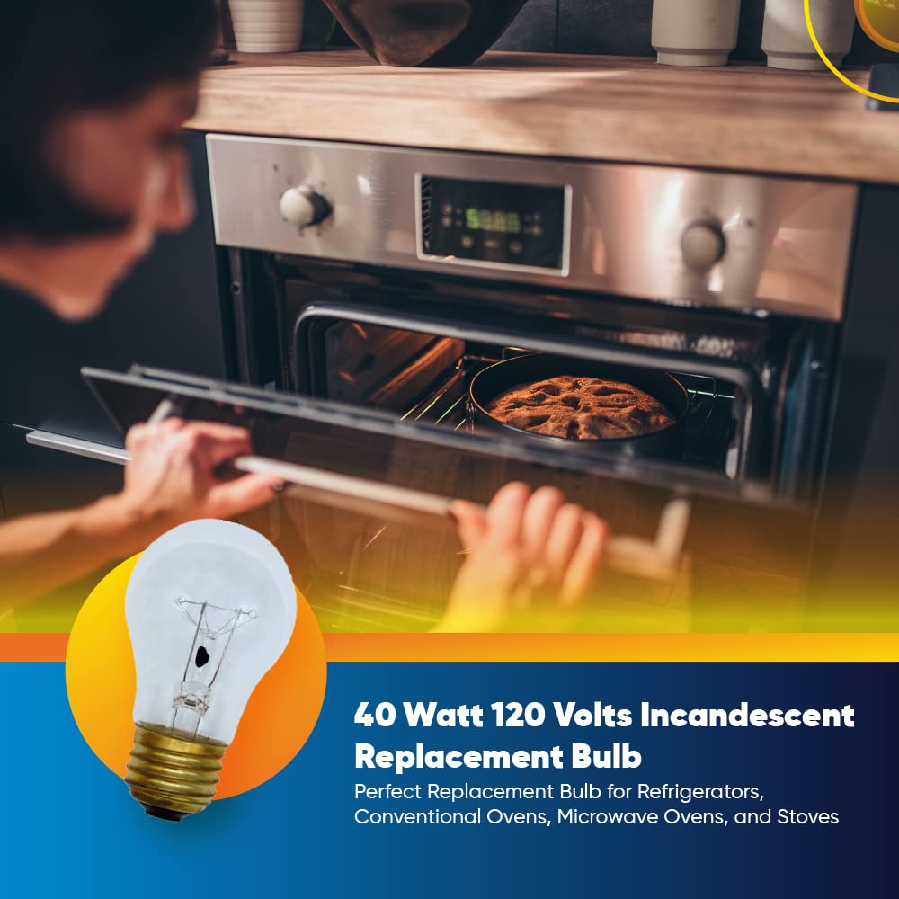 Technical Precision 40W A15 Appliance Light Bulb - 2 Pack E26 Base Clear Incandescent Replacement for Whirlpool W10565137 - Perfect for Refrigerators, Ovens, Stoves & Home Appliances