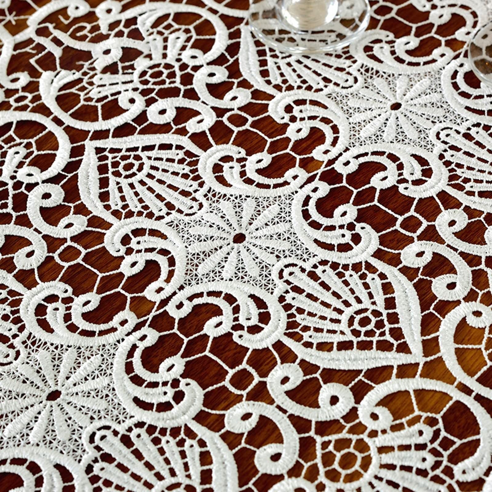 Elegant White Lace Holiday Table Runner - 50x280cm Hollow Embroidery Polyester Coffee Table Decor for Christmas, Weddings & Home Dining Decorations | Perfect for Festive Gatherings & Seasonal Tablescapes