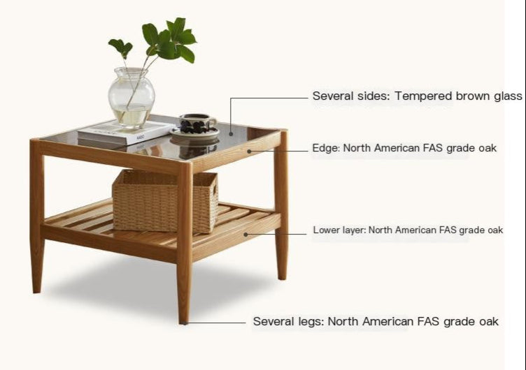 Modern Oak Solid Wood Nordic Glass Coffee Table - Minimalist Living Room Furniture for Small Spaces, Home Decor, and Cozy Gatherings