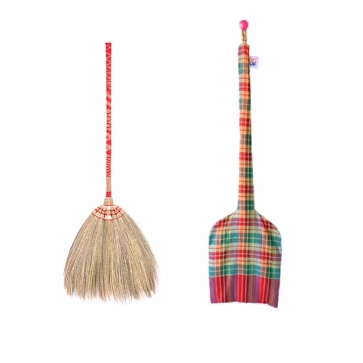 Natural Thai Straw Broom with Bamboo Handle - Handwoven Grass Broom for Sweeping Dirt, Dust & Debris - Traditional Asian Broom for Home Cleaning, Wedding Jumping Broom Ceremony (40