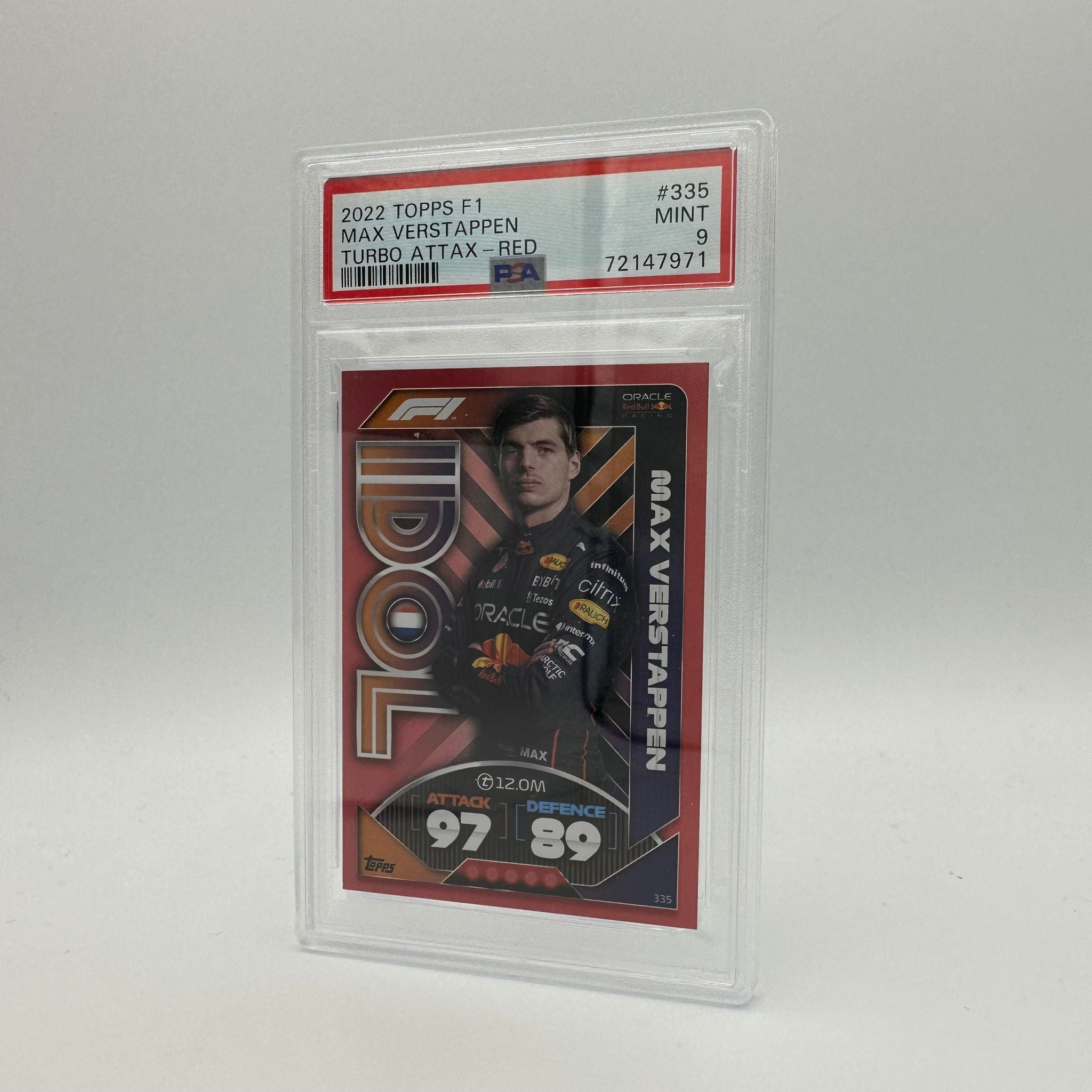 PSA 9 Graded Max Verstappen #335 Idol Mirror Red 420/500 - Rare F1 Racing Card for Collectors & Fans - Perfect for Display, Trading, and Investment