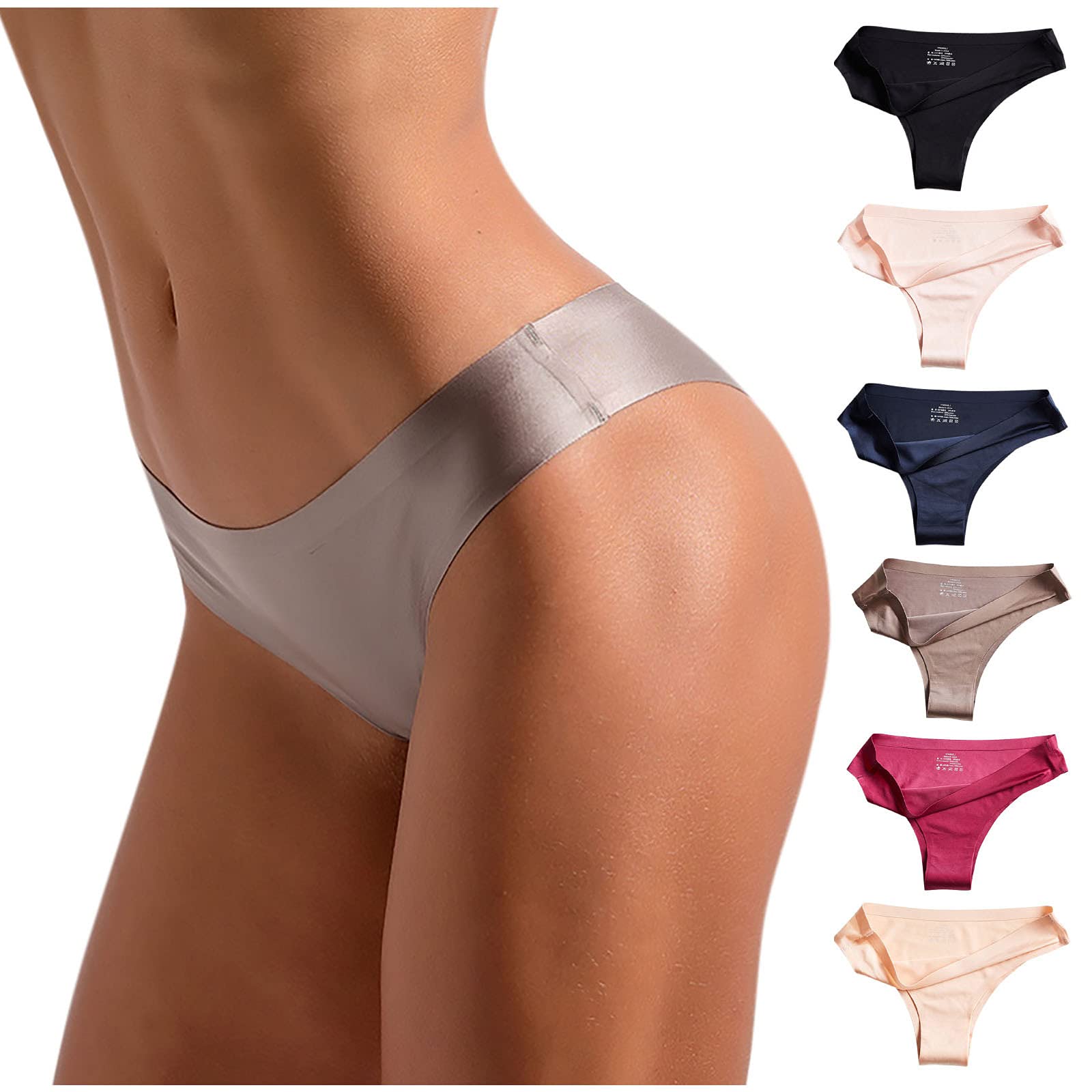 6 Pack Women's Thongs - T Back Low Waist Ice Silk Panties, Sexy Seamless Silky Underwear for Yoga, Sleepwear & Everyday Comfort