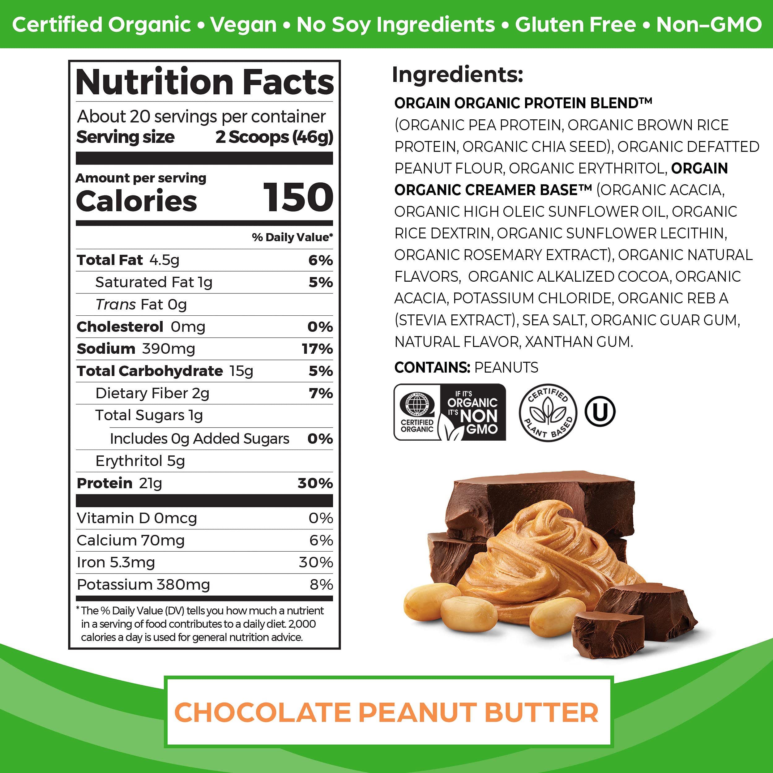 Orgain Organic Vegan Protein Powder - Chocolate Peanut Butter & Vanilla Bean (21g Protein Each) | Plant-Based, Gluten Free, Non-GMO Protein Supplement | 4.06 Lbs for Post-Workout Recovery & Healthy Smoothies