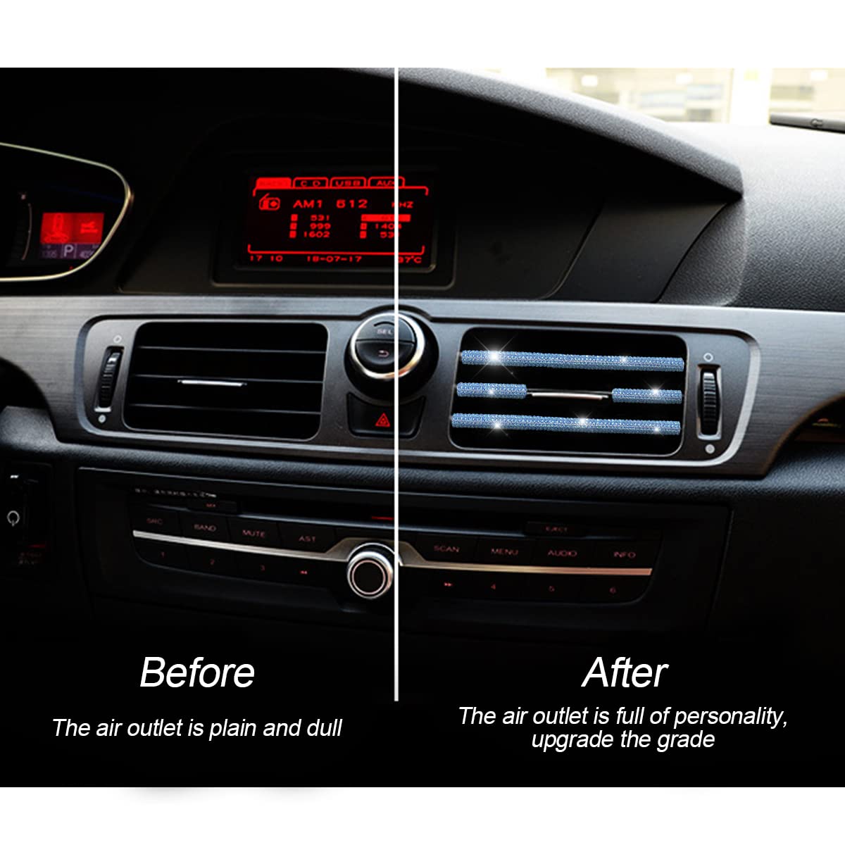 10 PCS Rhinestone Car Air Vent Trim - Bling AC Vent Outlet Decoration Strip, Universal Bendable Interior Accessories for Most Vehicles (Blue) | Upgrade Your Car Interior Style & Add Sparkle to Your Ride