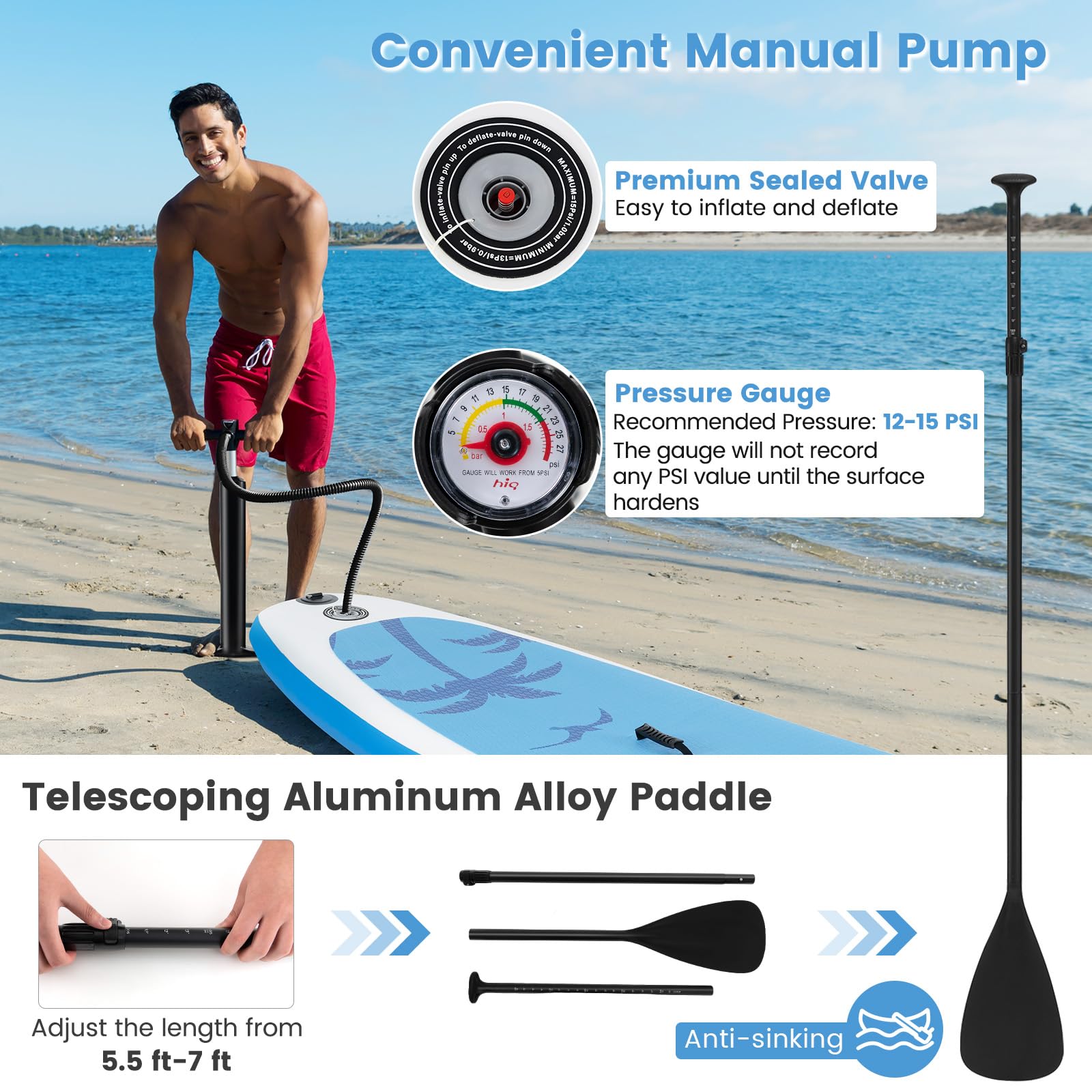 GYMAX Inflatable Stand Up Paddle Board (9.8'/10'/11' x 6