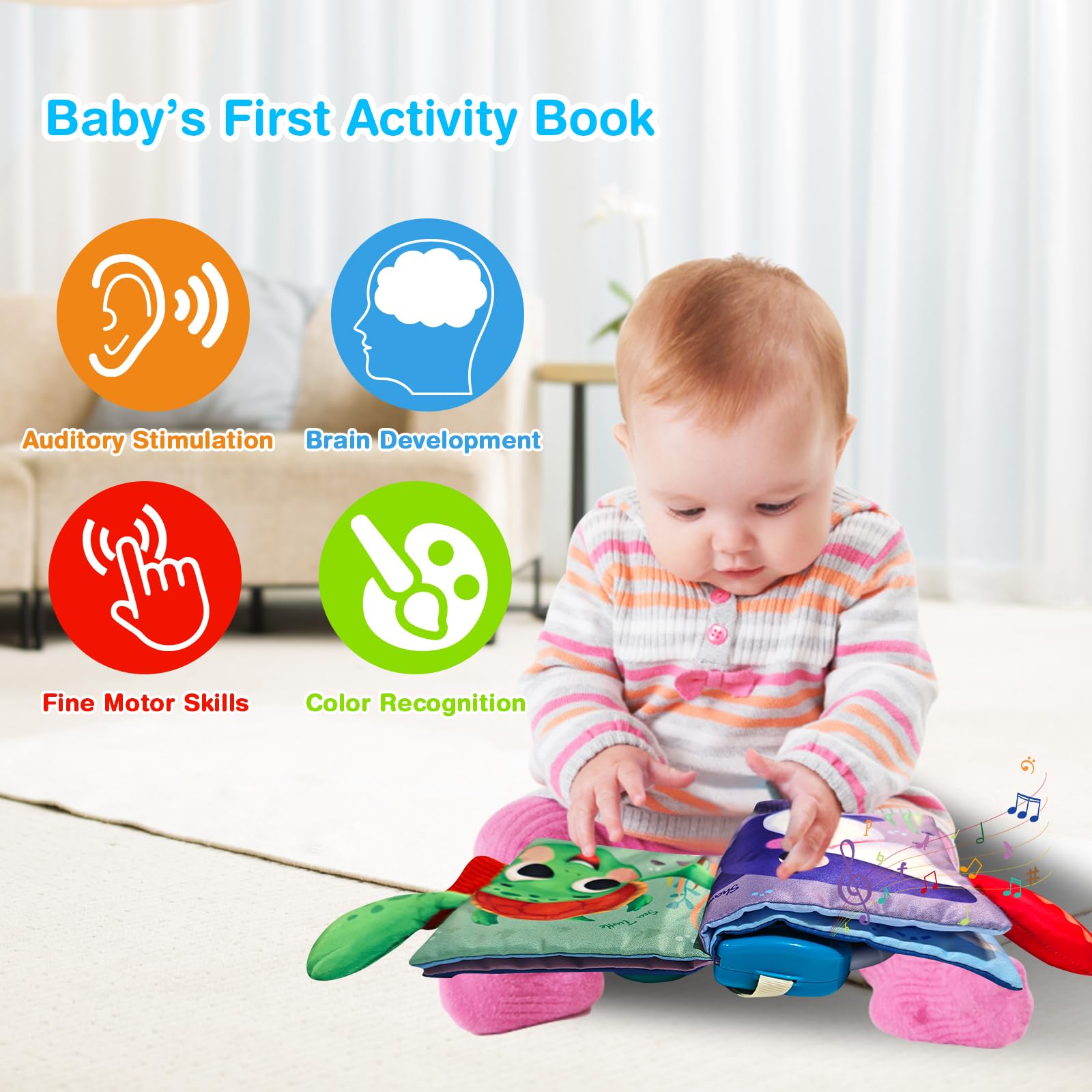**Soft 3D Activity Cloth Book for Babies 6-12 Months - Montessori Musical Toy for Newborns & Infants - Early Learning & Tummy Time Development - Perfect Baby Shower Gift for Boys & Girls (Ocean Theme)**    *(Ideal for playtime, sensory stimulation, and early childhood education at home or daycare!)*