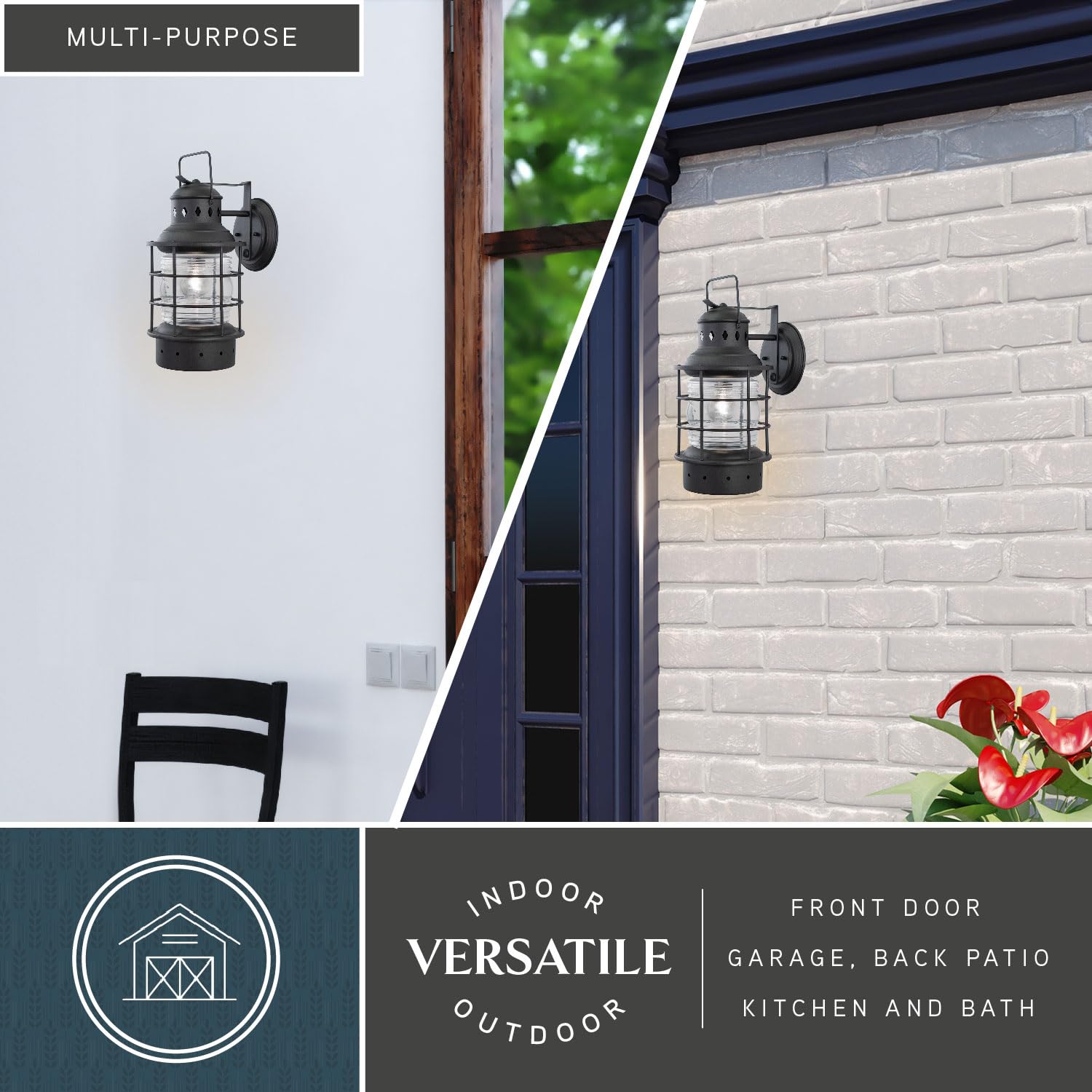 VAXCEL Hyannis 1-Light Black Coastal Outdoor Wall Lantern with Clear Glass - Perfect for Porch, Patio, and Beach House Exterior Lighting