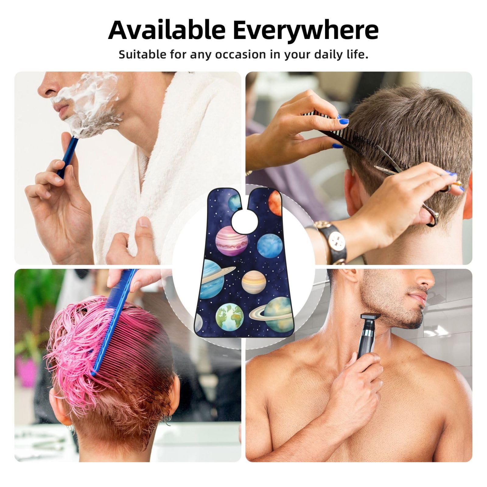 Space Planets Beard Bib Apron for Men - Solar System Beard Hair Catcher | Non-Stick Shaving & Trimming Apron | Grooming Gift for Husband & Dad | Perfect for Home Barbering & DIY Grooming