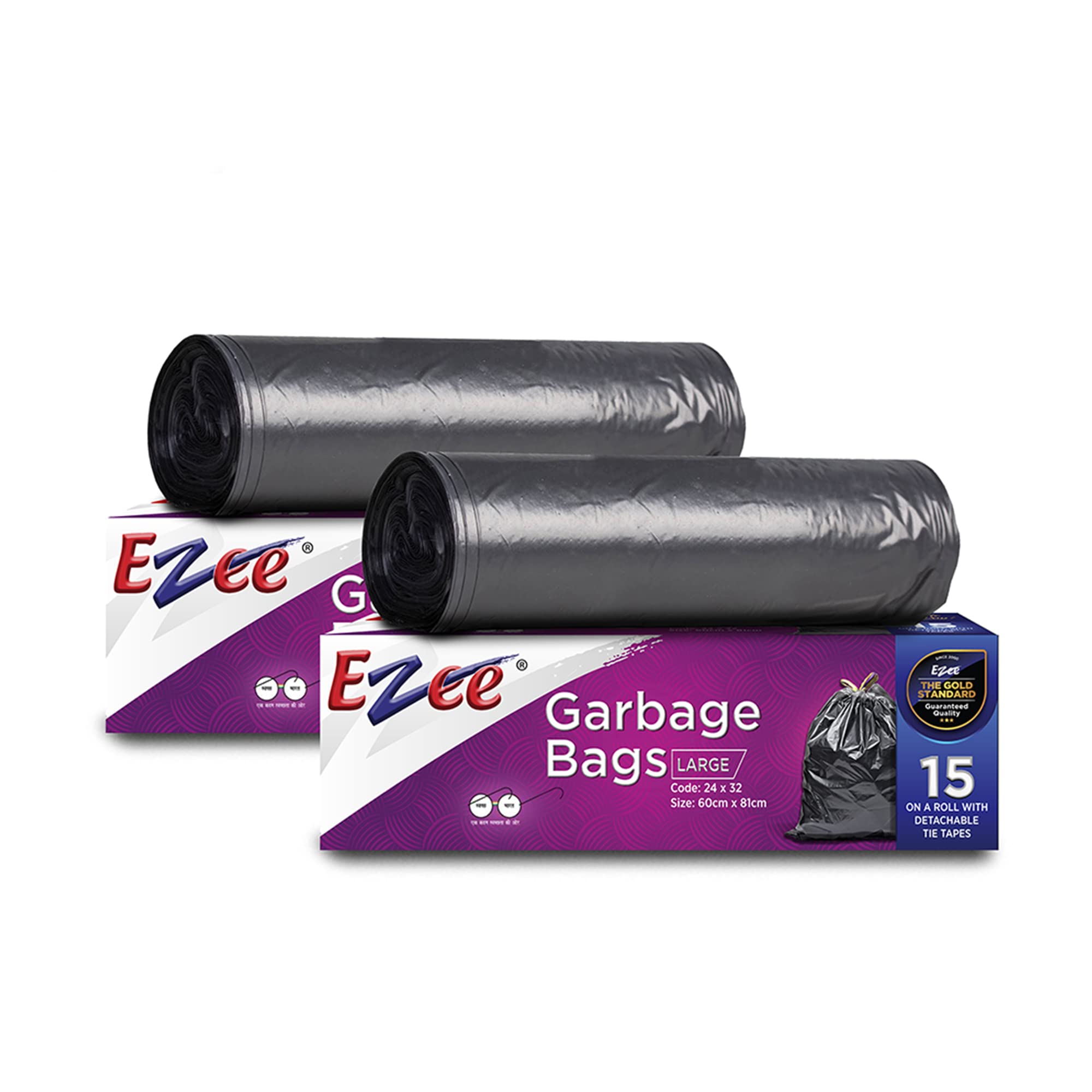 Ezee Heavy Duty Trash Bags 30 Count - 24x32 Inch Large Disposable Plastic Garbage Bags for Kitchen, Office & Outdoor Use - Pack of 2 (15 Bags Each)