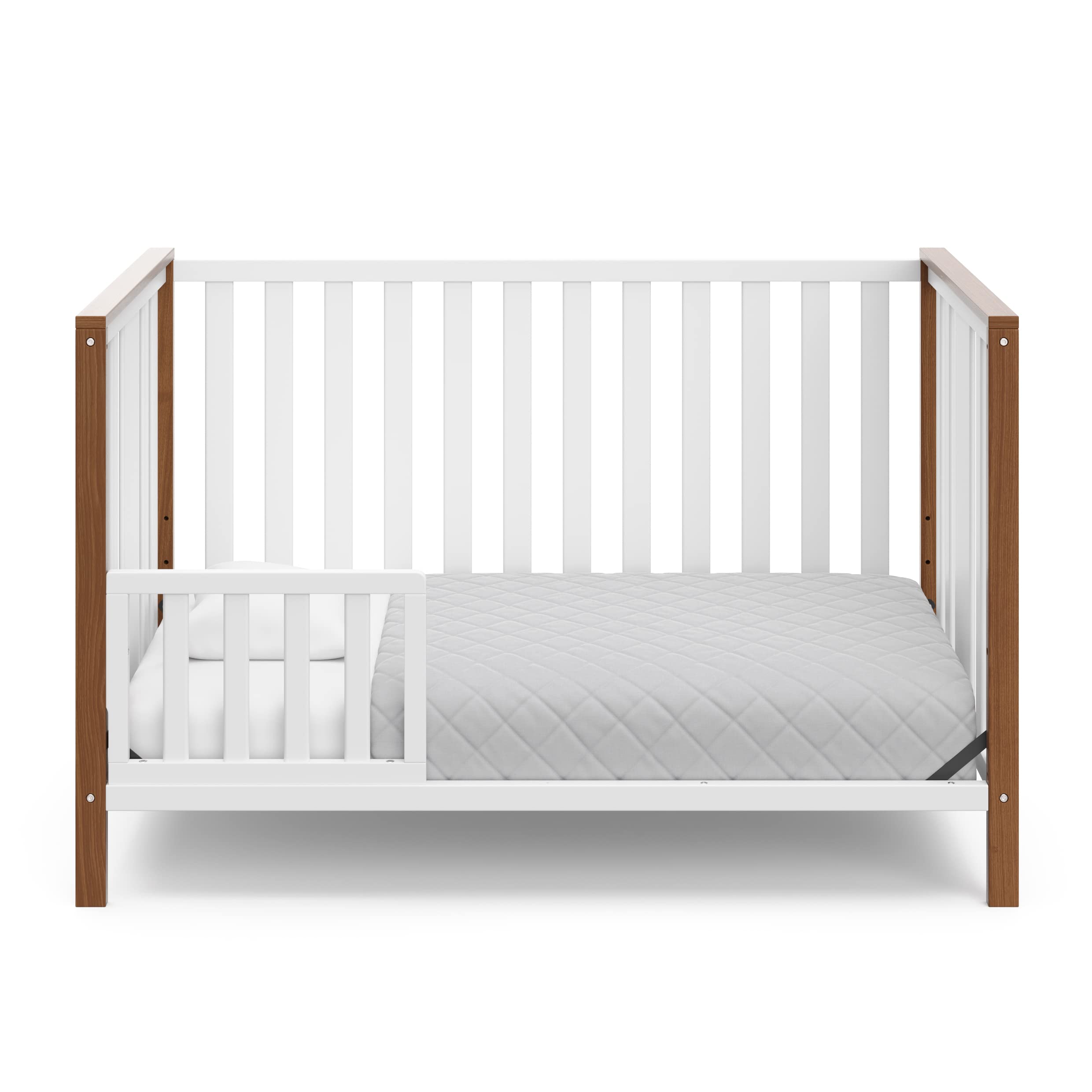Storkcraft 4-in-1 Convertible Crib - GREENGUARD Gold Certified, White & Driftwood for Nursery & Toddler Room