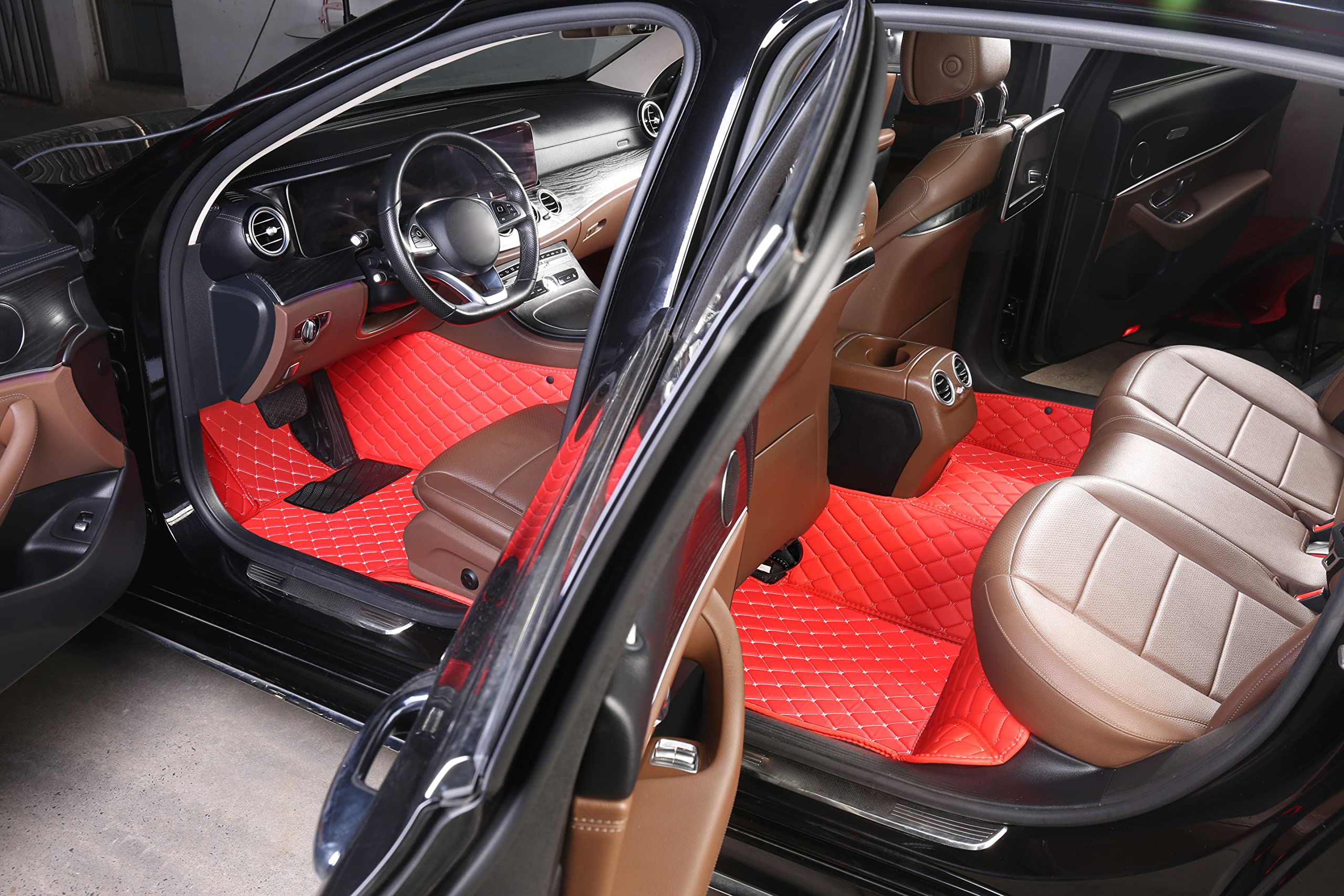 Premium Custom Car Floor Mats for Land Rover Range Rover Sport 2010-2022 - Luxury Leather, Waterproof & Anti-Slip Full Coverage Liners (Front & Rear) - Perfect for Off-Road Adventures & Daily Commutes (Choose: 2010-2013 Model / Black Green)