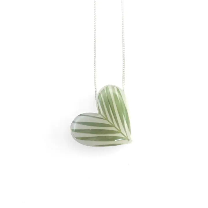 Black Drop Designs White Heart Necklace - Elegant Palm Frond Pendant Jewelry for Women, Perfect for Valentine's Day Gifts & Romantic Date Nights