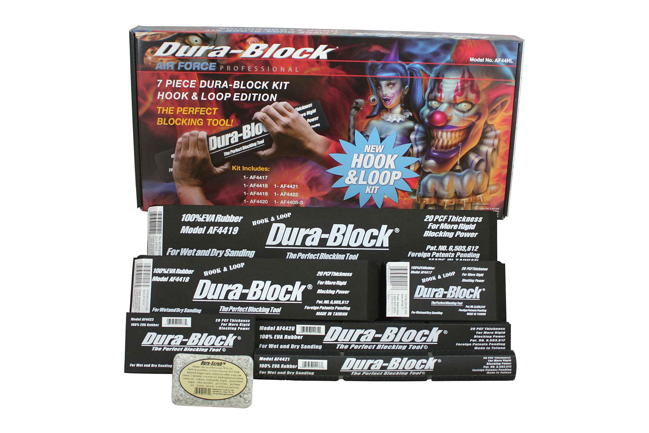 Dura-Block AF44HL Hook & Loop Black 7-Piece Sanding Block Set - Professional Sanding Kit for Woodworking, Drywall, Auto Body & DIY Projects