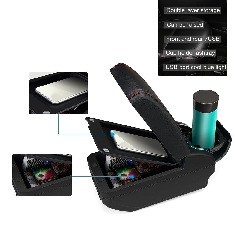 Nissan Versa & Almera 2020-2021 Center Console Armrest Storage Box - PU Leather Organizer with USB Port & Ashtray - Perfect for Car Accessories, Road Trips & Daily Commute