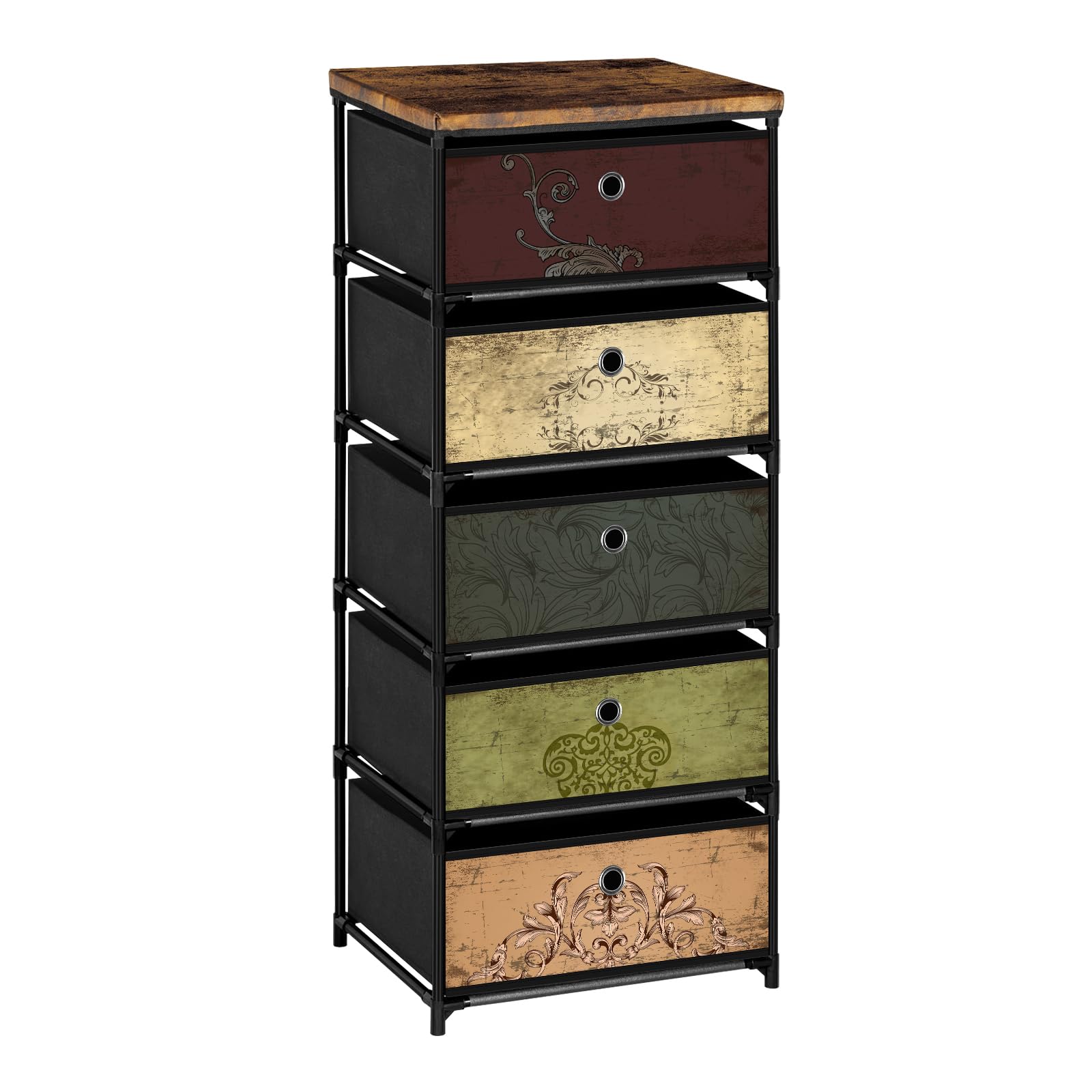 5-Drawer Fabric Nightstand - Compact Clothes Storage Organizer for Bedroom, Closet, Nursery & Dorm | Space-Saving Dresser with Multiple Storage Compartments | Perfect for Small Spaces, Entryways & Hallways