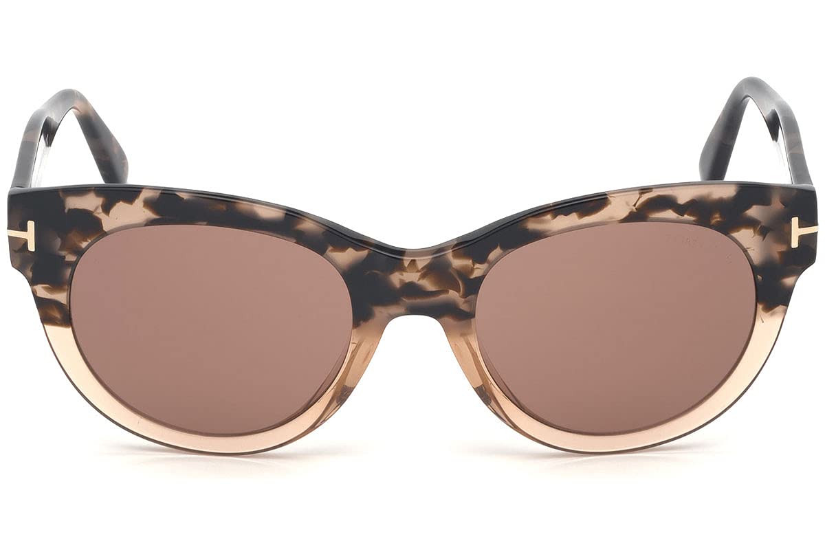 Tom Ford Lou TF 741 55E Havana Plastic Cat-Eye Sunglasses with Red Lens - Stylish UV Protection for Women's Summer Fashion & Beach Outfits