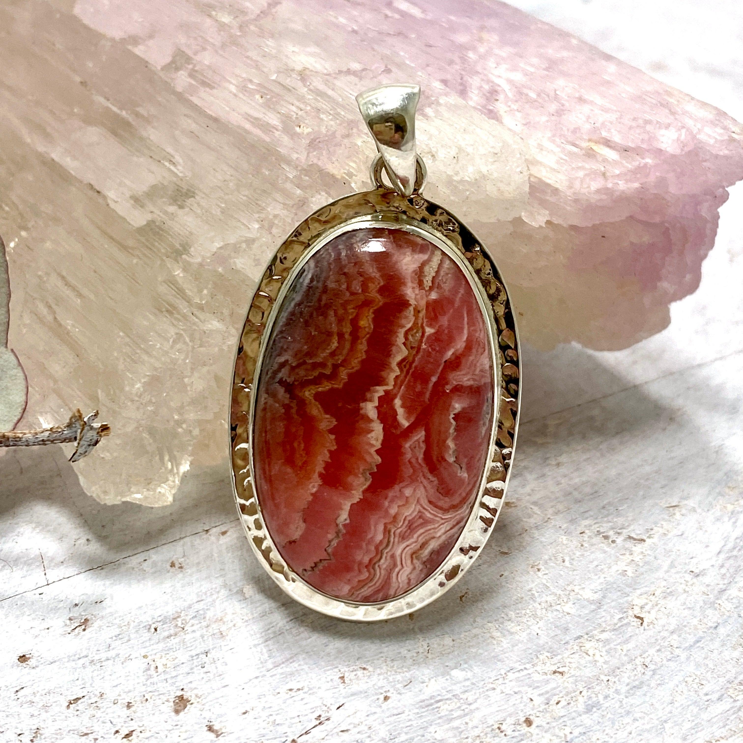 Rhodochrosite Oval Pendant Necklace KPGJ3237 - Elegant Gemstone Jewelry for Women, Perfect for Gifts & Special Occasions