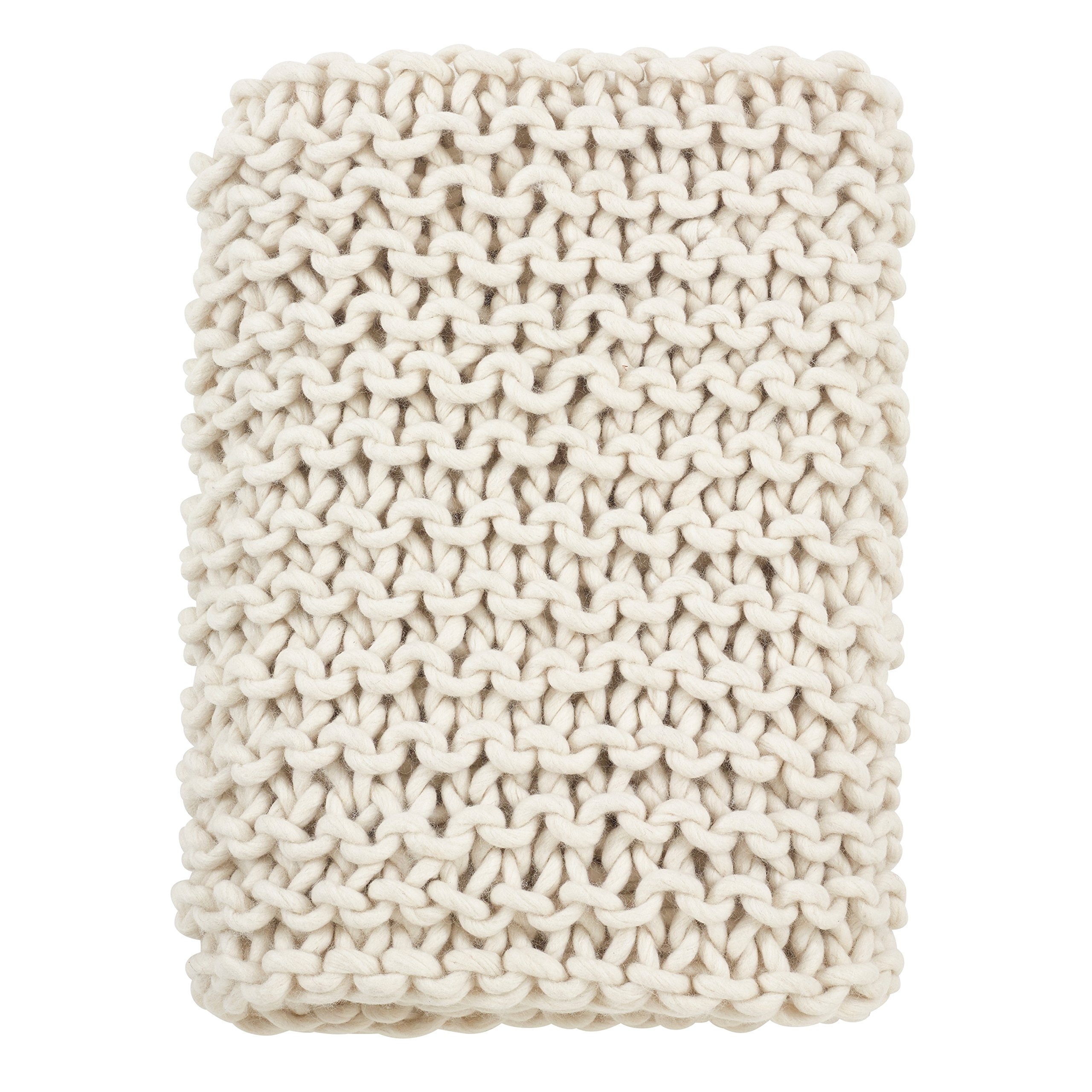 Premium 100% Wool Chunky Cable Knit Throw Blanket - Soft & Cozy Ivory Woven Blanket (50