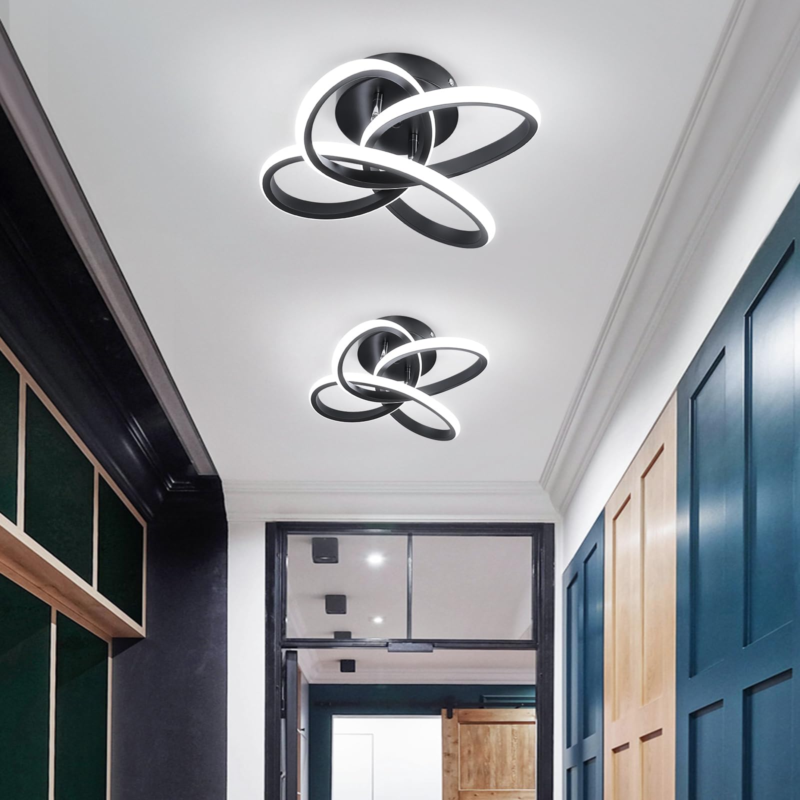 Modern LED Ceiling Light Fixture - Black Flush Mount Hallway Light with Curved Design | Cool White Lighting for Bedroom, Bathroom, Entryway, Balcony & Stairs | Energy-Efficient Indoor Lighting Solution