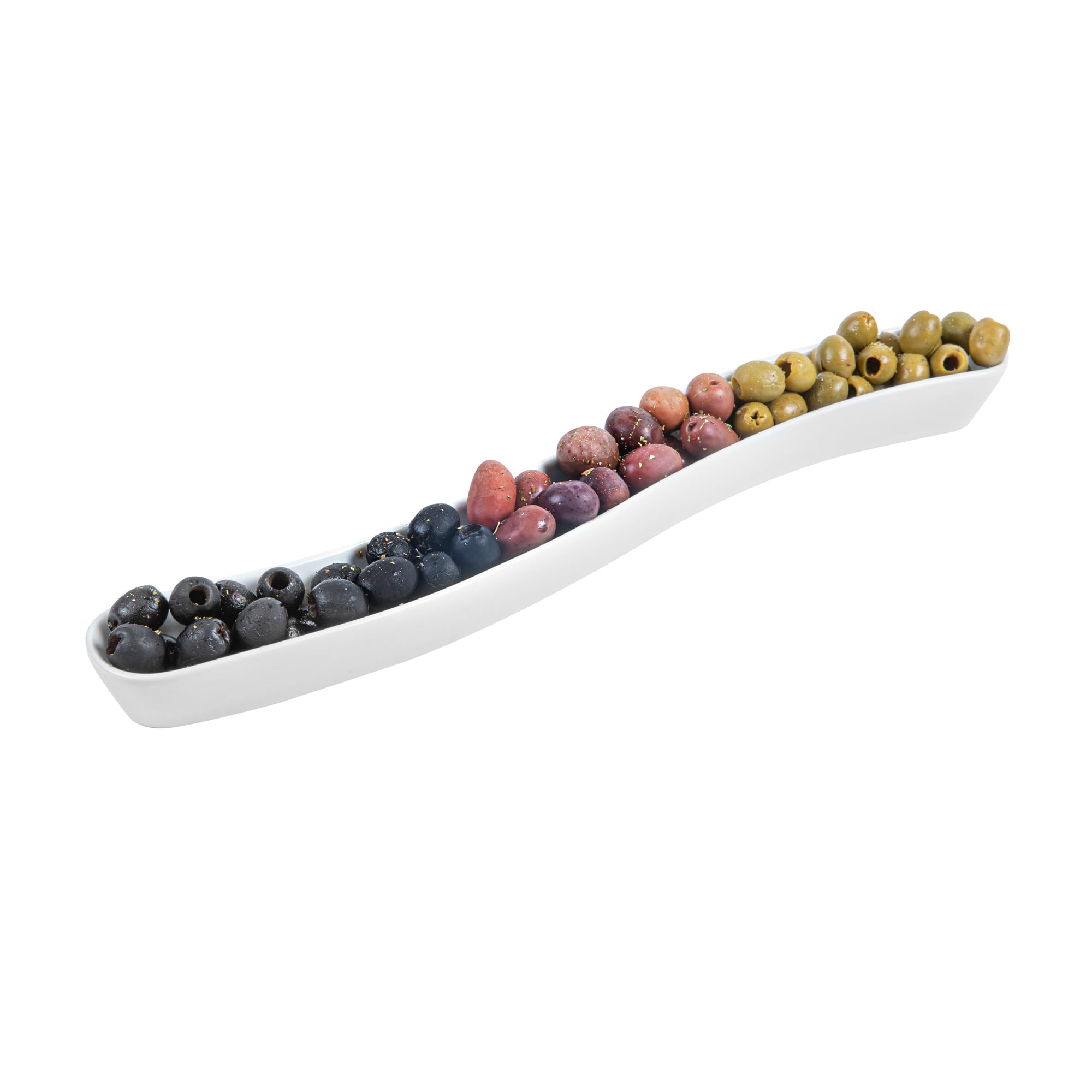 Swerve 14oz White Porcelain Olive Plate - Dishwasher Safe Snack & Appetizer Tray for Restaurants