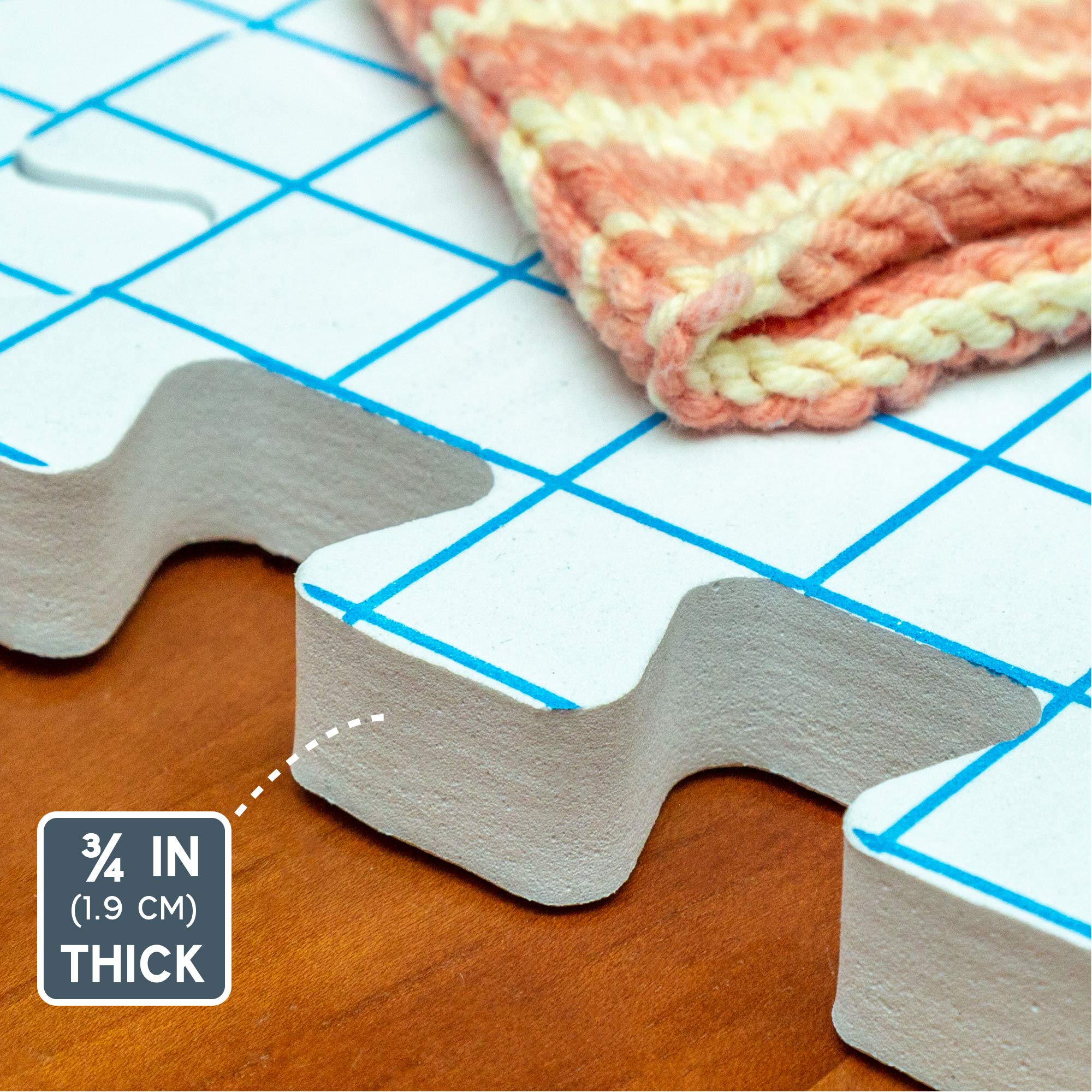 Crutello Extra Thick Knitting Blocking Mats - 9-Pack White Blocking Boards with Grids for Needlework & Crochet Projects | Includes Measuring Tape & 150 T-Pins | Perfect for Blocking Shawls, Sweaters & Handmade Fiber Arts