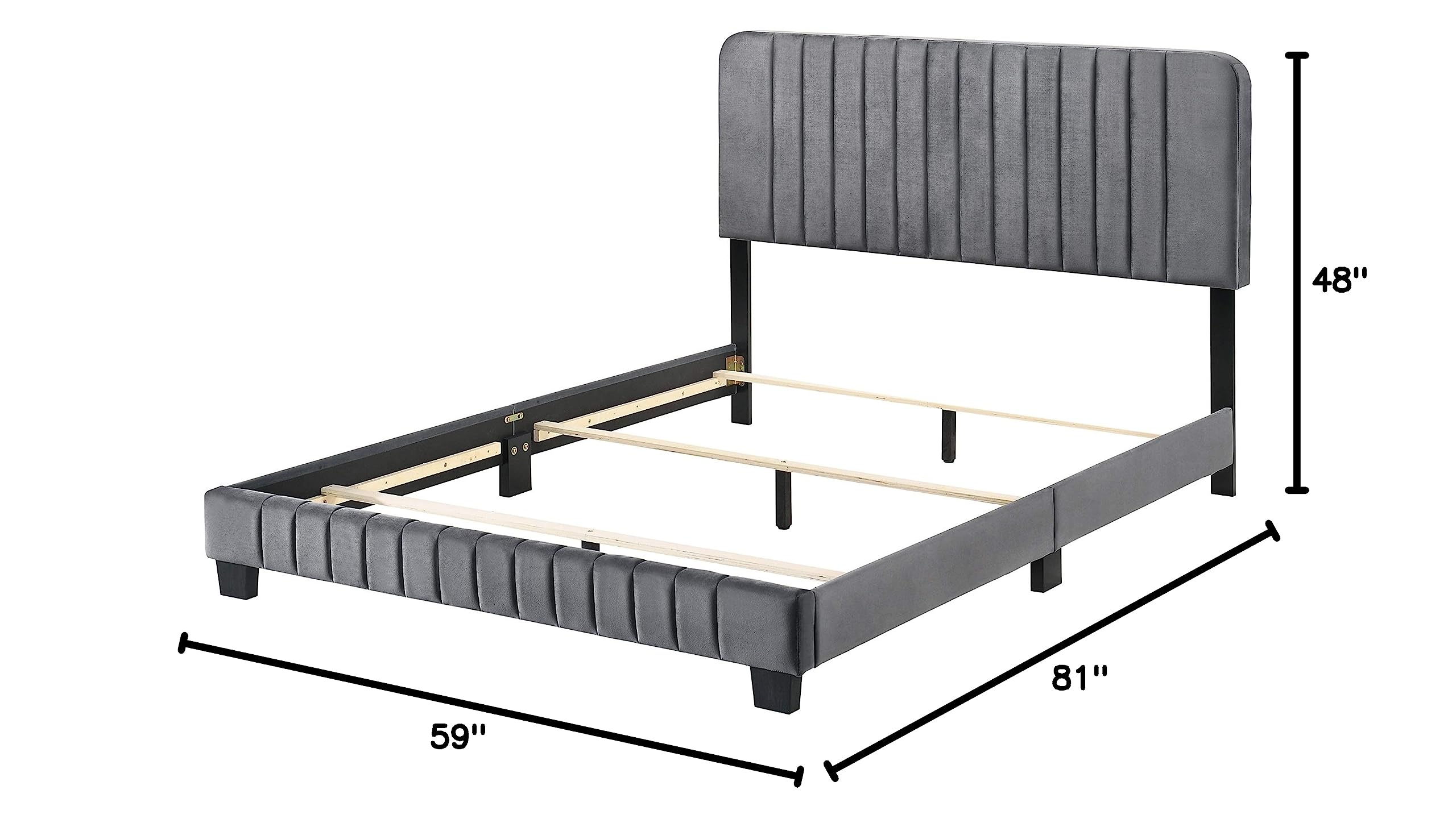 Glory Furniture Lodi Velvet Upholstered Full Size Bed Frame in Gray - Luxurious Modern Bedroom Furniture for Master Bedroom or Guest Room