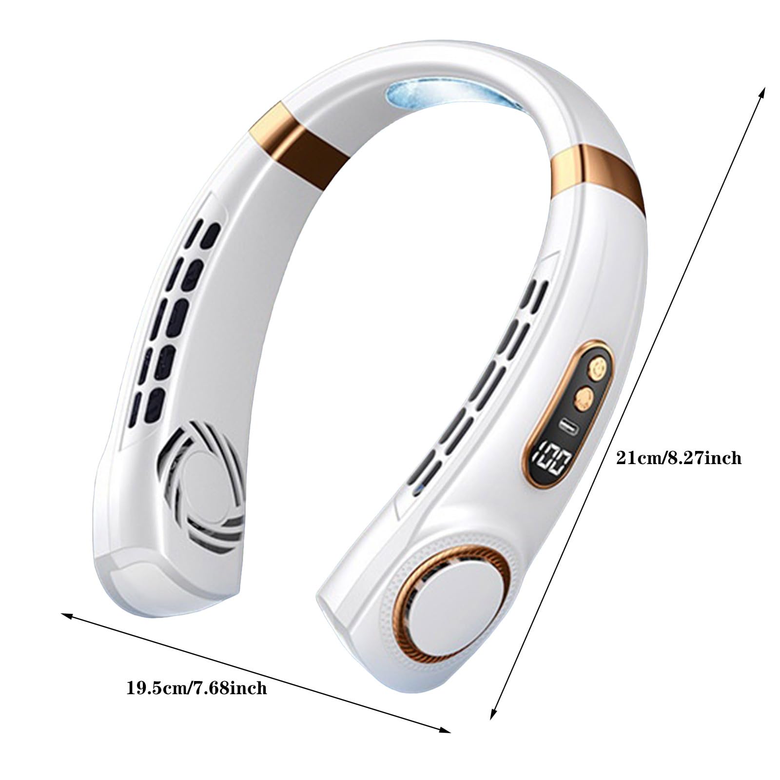 2024 Portable Neck Fan with LED Display - 5 Speed Quiet Bladeless Cooling Fan, 1800mAh Rechargeable Battery, USB Powered - Wearable Personal Fan for Men & Women - Perfect for Outdoor, Travel, Home, Office, and Gym Use