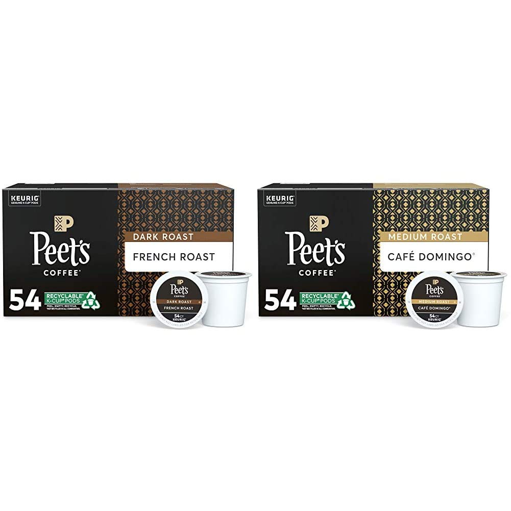 Peet's Coffee French Roast & Café Domingo Medium Roast K-Cup Pods - 54 Count Pack (Single Serve for Keurig Brewers) - Perfect for Home, Office & Quick Morning Coffee