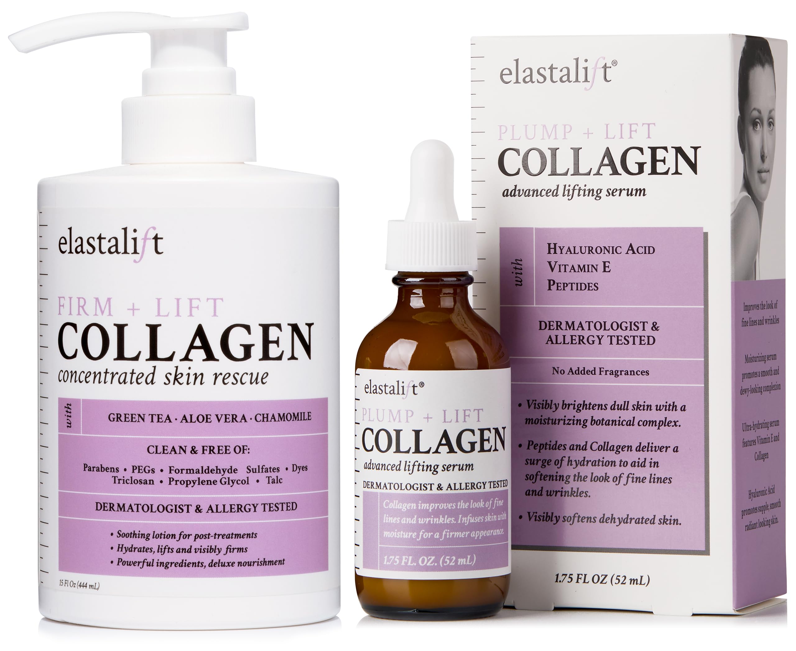 Elastalift Collagen Serum & Body Cream Set - Anti-Aging Face Moisturizer & Skin Tightening Lotion for Sagging Skin - Lift, Plump & Firm Skin Care Bundle (2PC) | Perfect for Daily Skincare Routine & Nighttime Hydration