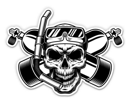 Scuba Diver Skull Vinyl Sticker - 3 Inch Waterproof Decal for Car, Laptop, Water Bottle, Phone - Perfect for Scuba Gear, Dive Equipment & Outdoor Adventures