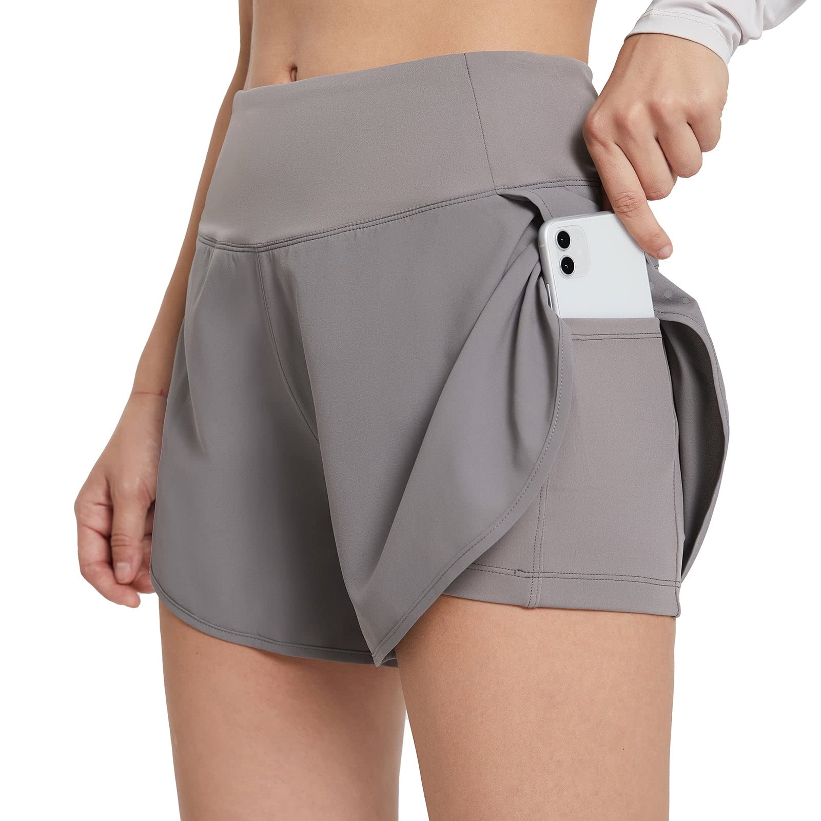 Baleaf Women's 2-in-1 Running Shorts with Built-in Liner - Lightweight Quick-Dry Athletic Workout & Yoga Shorts with Pockets - Perfect for Gym, Jogging, and Outdoor Activities