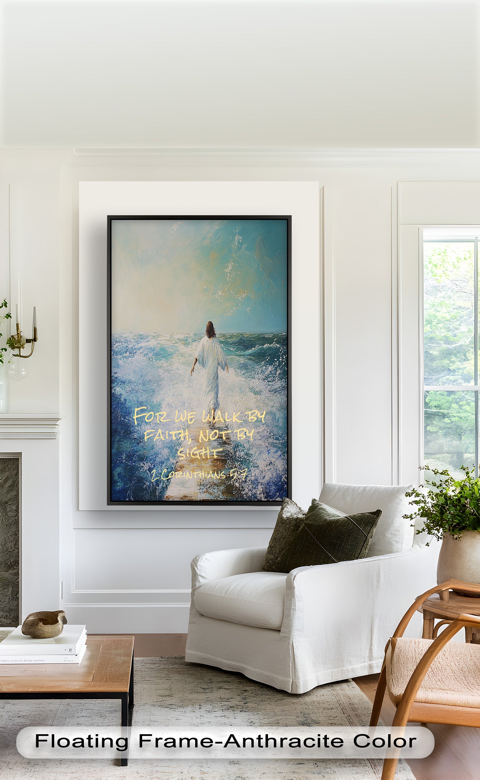 2 Corinthians 5:7 Walk by Faith Bible Verse Oil Painting - Inspirational Christian Wall Art for Home, Church & Office Decor
