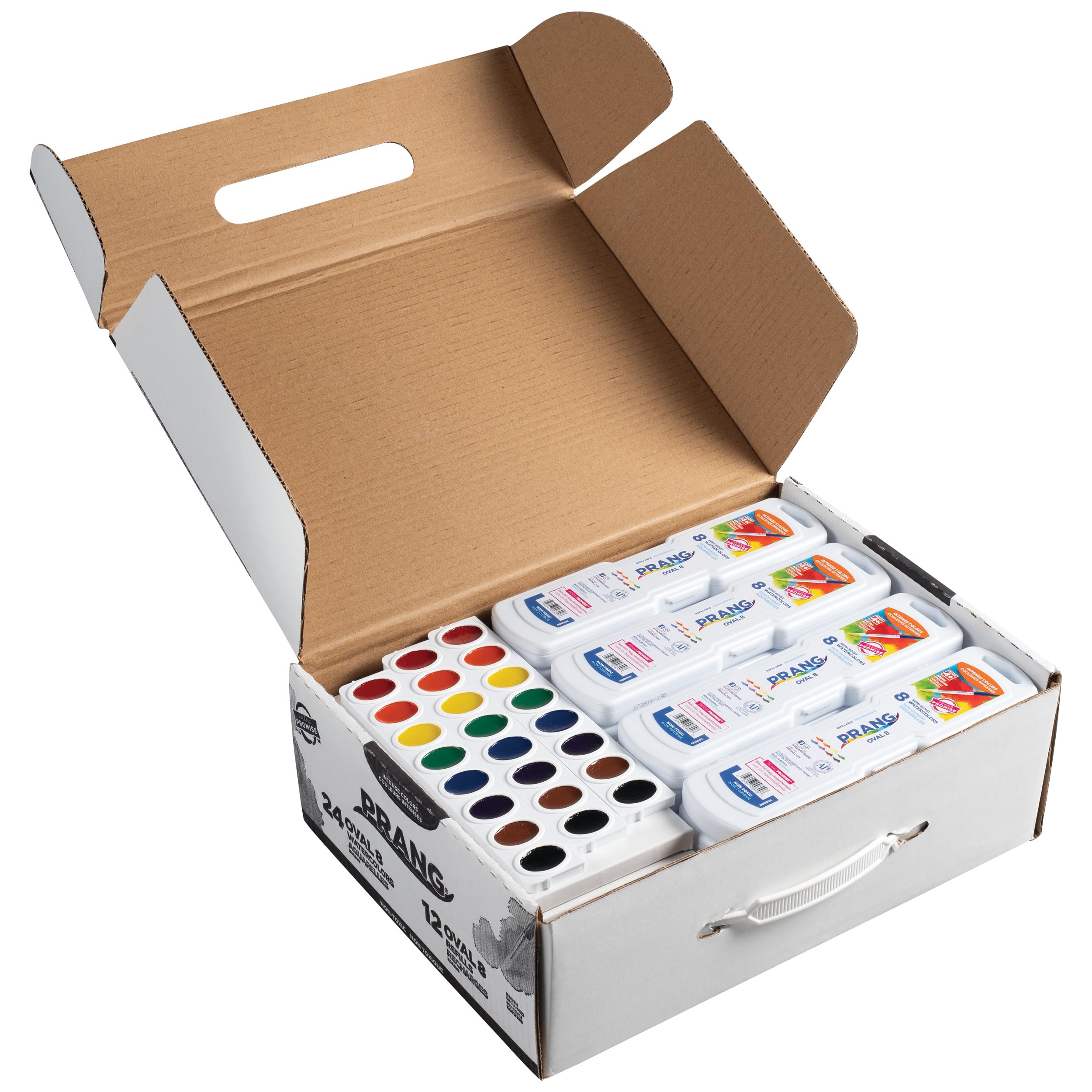 Prang Oval Pan Watercolor Set Master Pack - 8 Vibrant Colors, 12 Refill Trays, 24 Paint Sets for Artists & Students | Perfect for Classroom Projects, Art Classes & Creative Painting