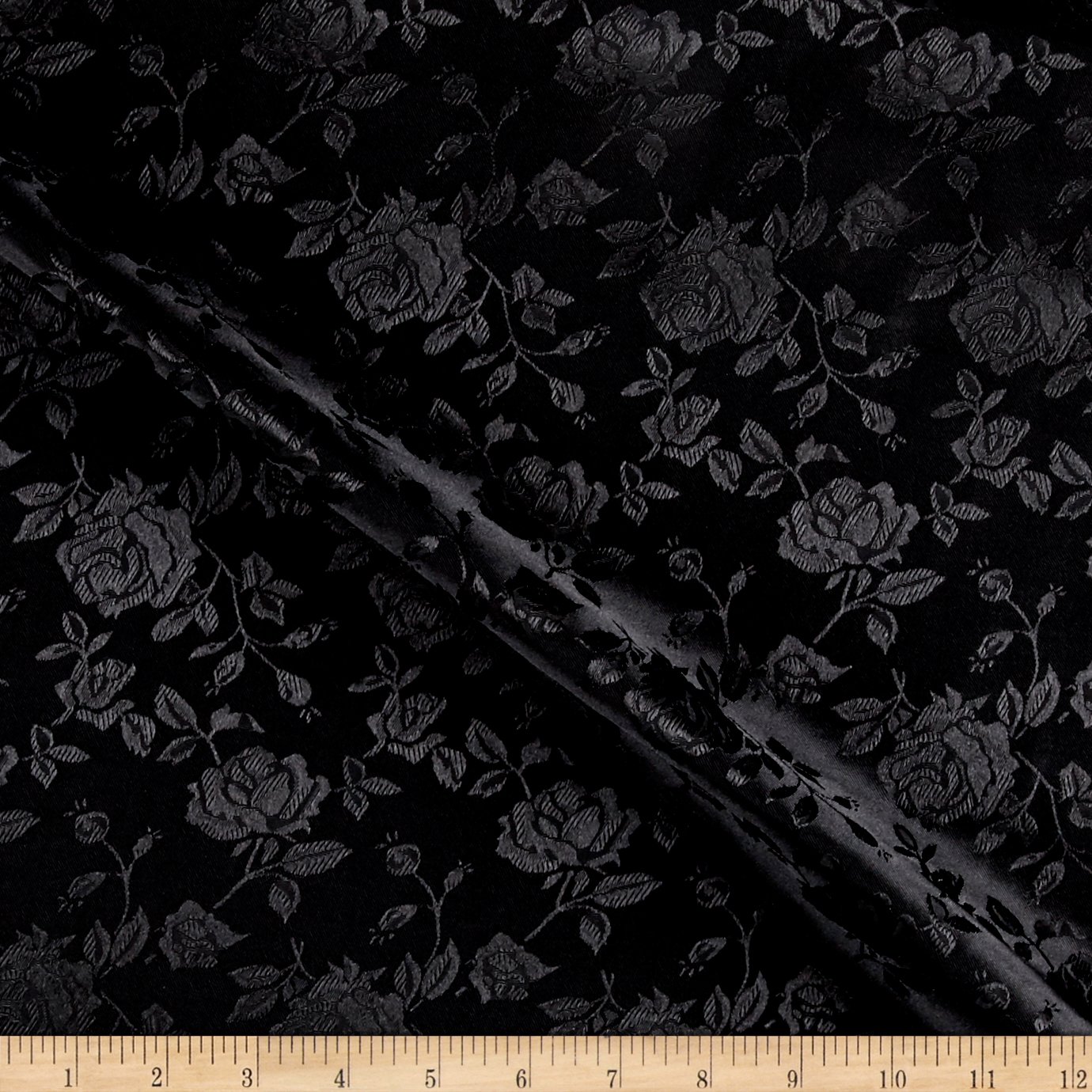 Black Rose Satin Jacquard Fabric by the Yard - Premium Dressmaking & Upholstery Material for Elegant Home Decor and Fashion Design