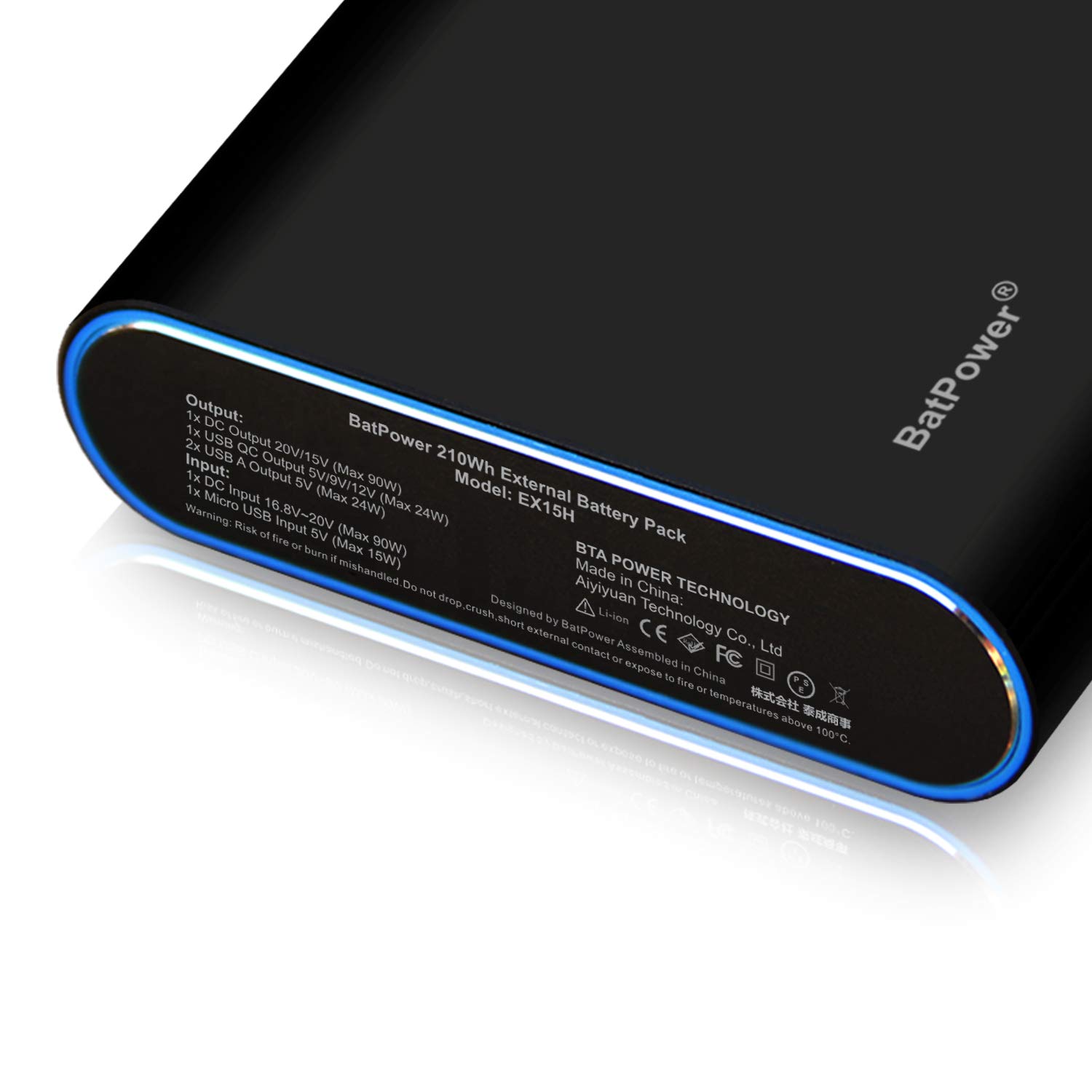 BatPower EX15H 210Wh Portable Laptop Charger - External Battery Power Bank for HP Pavilion, Envy, Spectre, EliteBook & Chromebook | Fast USB QC Charging for Tablets & Smartphones | Perfect for Travel, Work & Emergency Power Backup