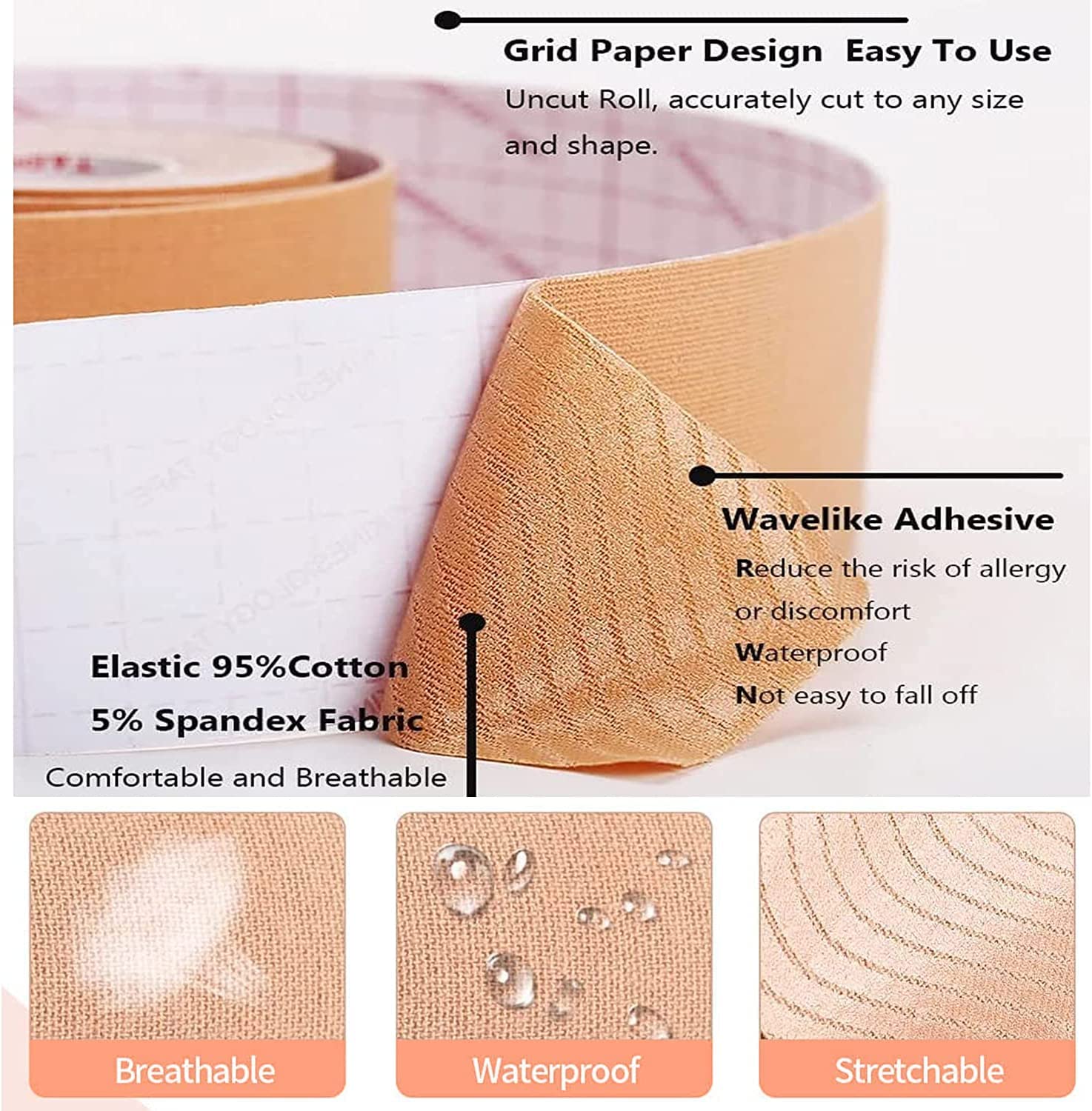 SHAPERX Boob Tape for Women - 5M Waterproof & Sweat-Proof Breast Lift Tape | Body Tape for Breast Support, Contour & Lift - Perfect for Dresses, Swimsuits & Backless Outfits