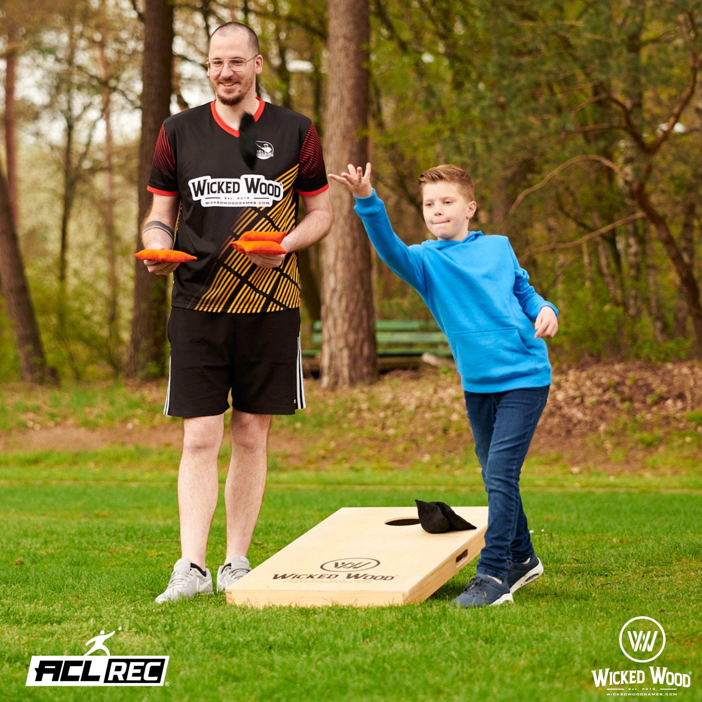 Official ACL Licensed Wicked Wood Cornhole Set - 90x60cm Outdoor Game with 2 Boards, 8 Bean Bags & Protective Cover - Perfect for Backyard Parties, Tailgating, and Outdoor Events